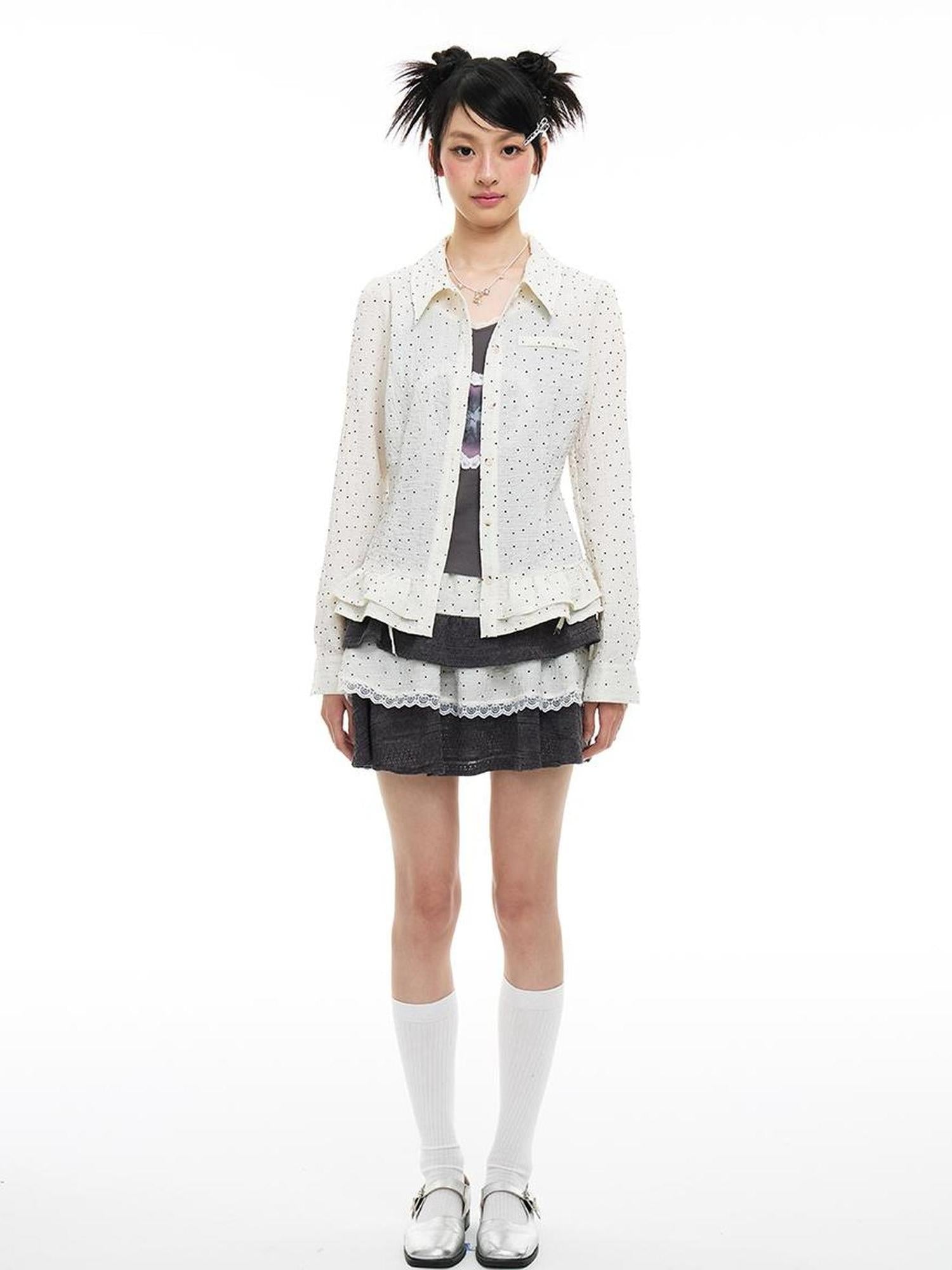 MOMSYCAN FOX LINE Pixel Penitence Two Thousand Twenty Five Spring Dot Blouse Long Sleeve Loose Fit