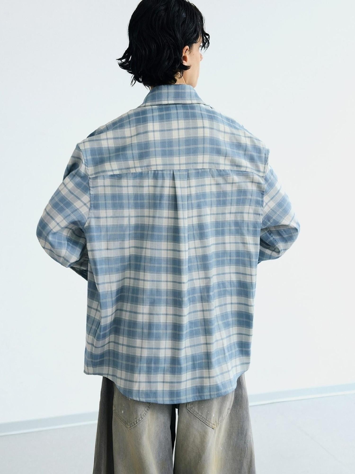 Peoplesense Plaid Blue Loose Fit Long Sleeve Shirt Jacket Sun Protection