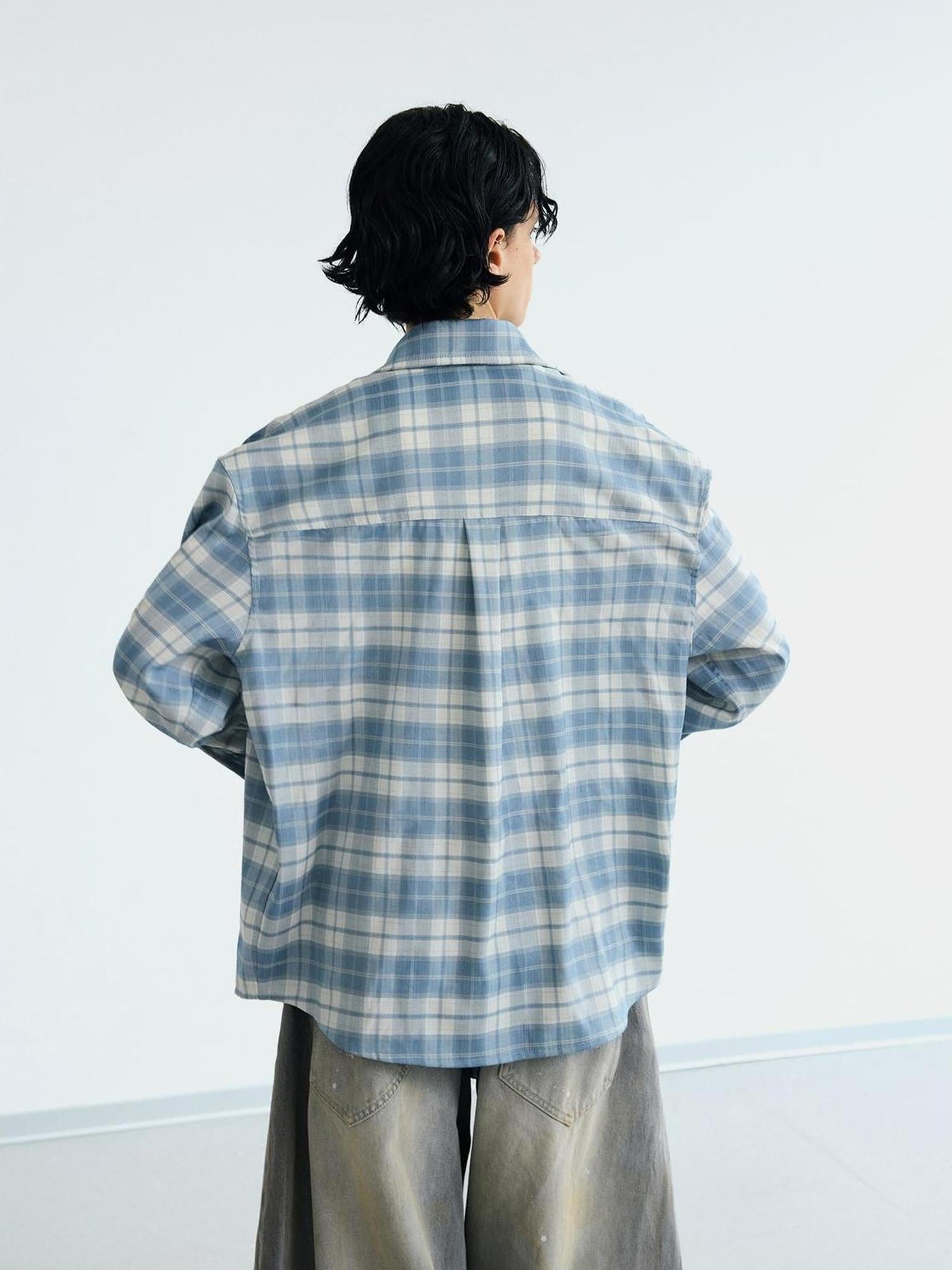 Peoplesense Plaid Blue Loose Fit Long Sleeve Shirt Jacket Sun Protection
