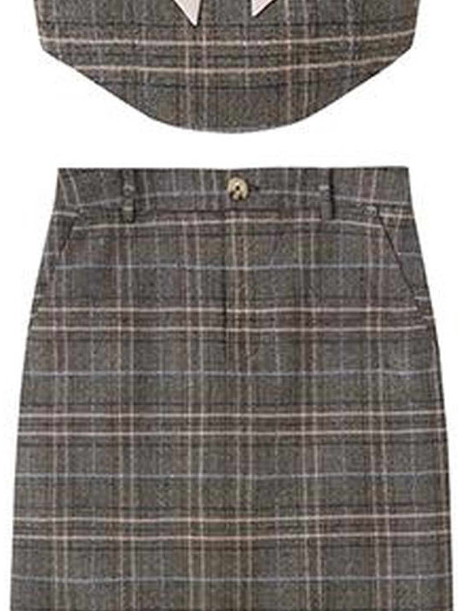DIDDI MODA Plaid Bow Tie Bustier A Line Maxi Skirt Set