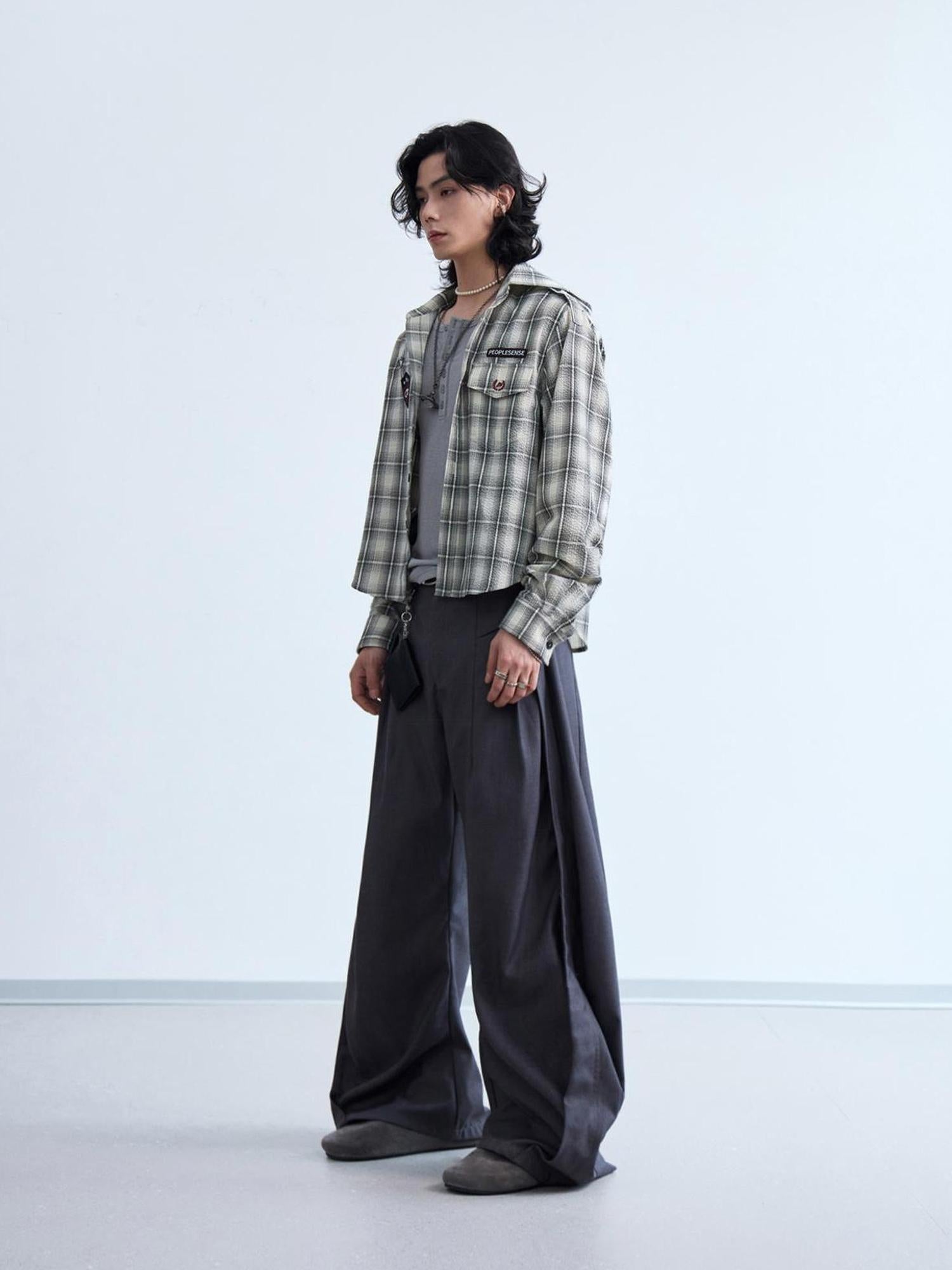 Peoplesense Plaid Embroidered Oversized Hooded Shirt Jacket
