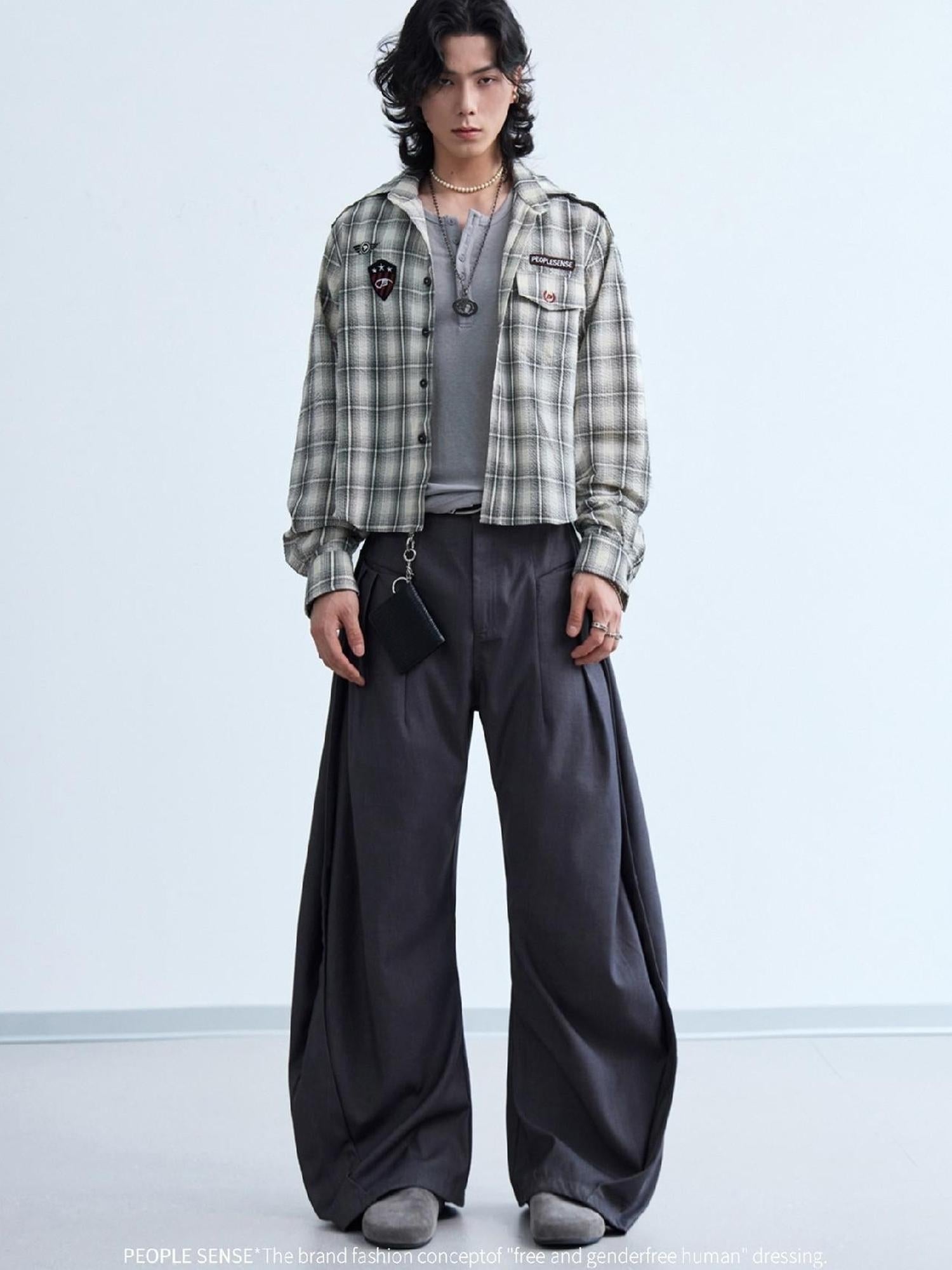 Peoplesense Plaid Embroidered Oversized Hooded Shirt Jacket