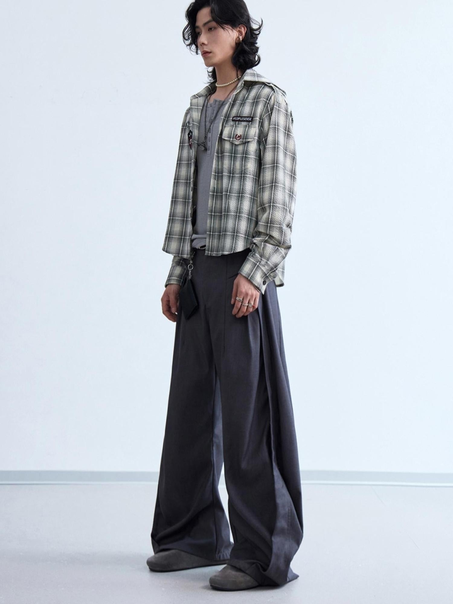 Peoplesense Plaid Embroidered Oversized Hooded Shirt Jacket