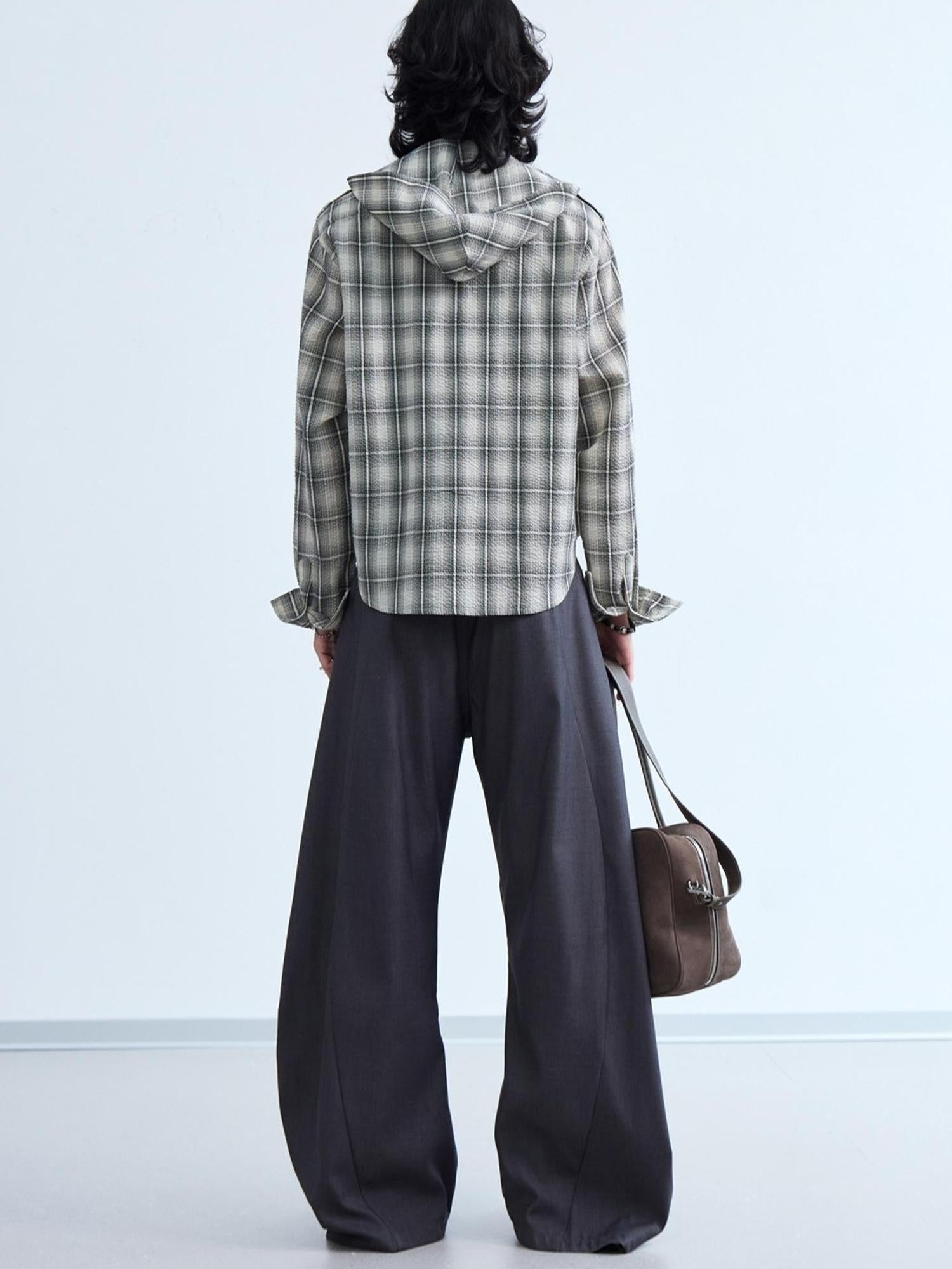 Peoplesense Plaid Embroidered Oversized Hooded Shirt Jacket