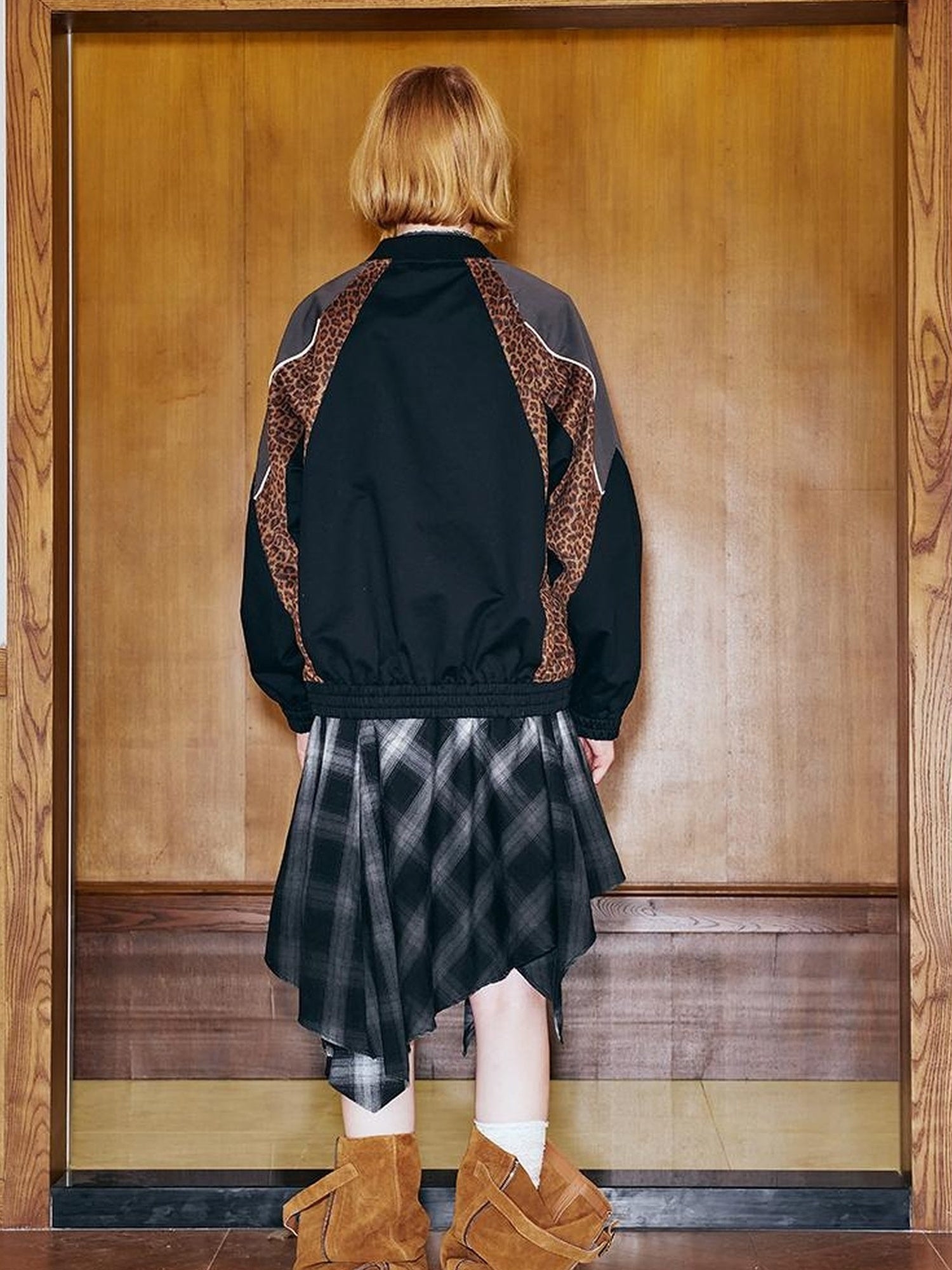 DIDDI MODA Plaid Gradient Asymmetrical Skirt