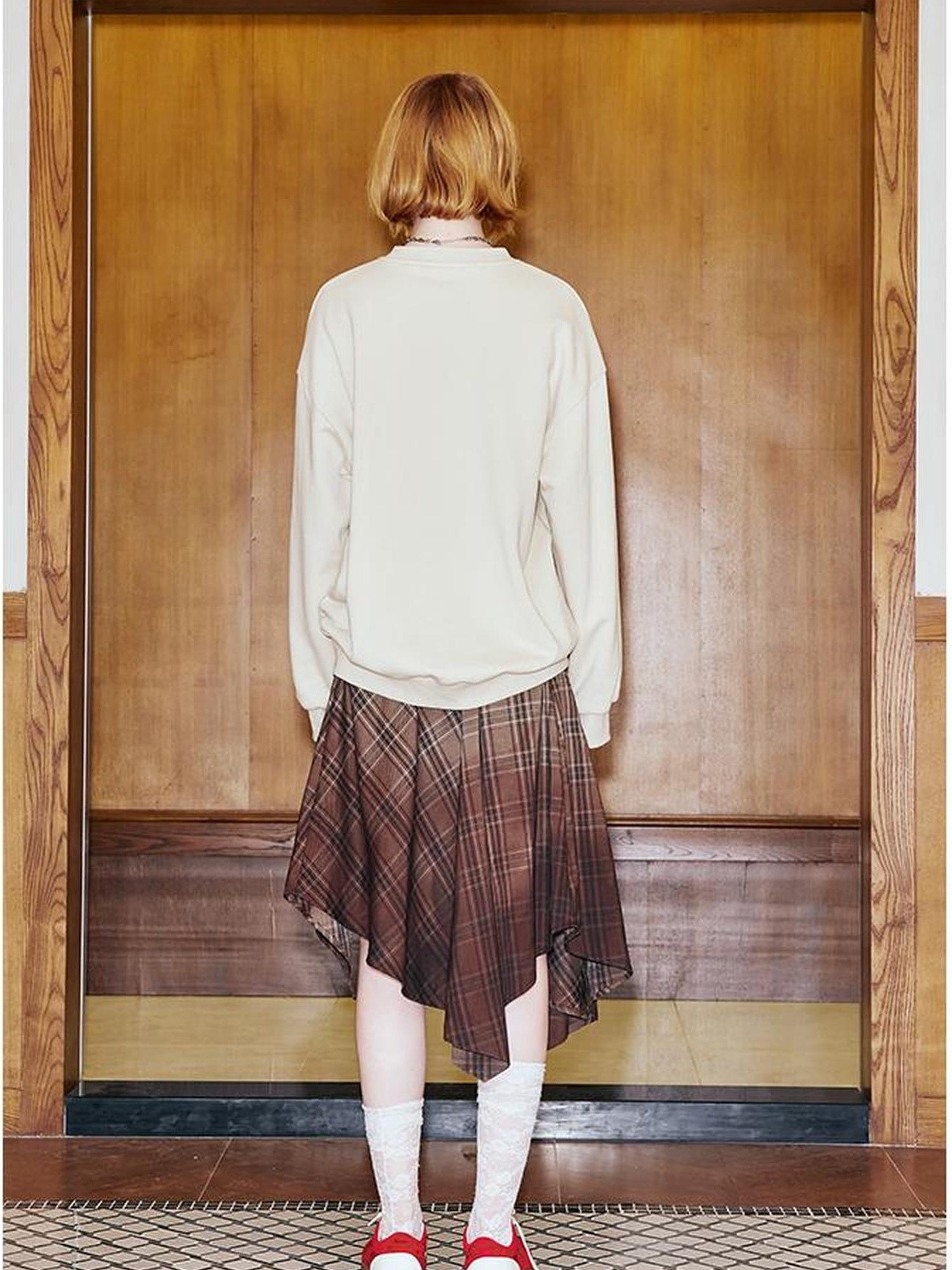 DIDDI MODA Plaid Gradient Asymmetrical Skirt