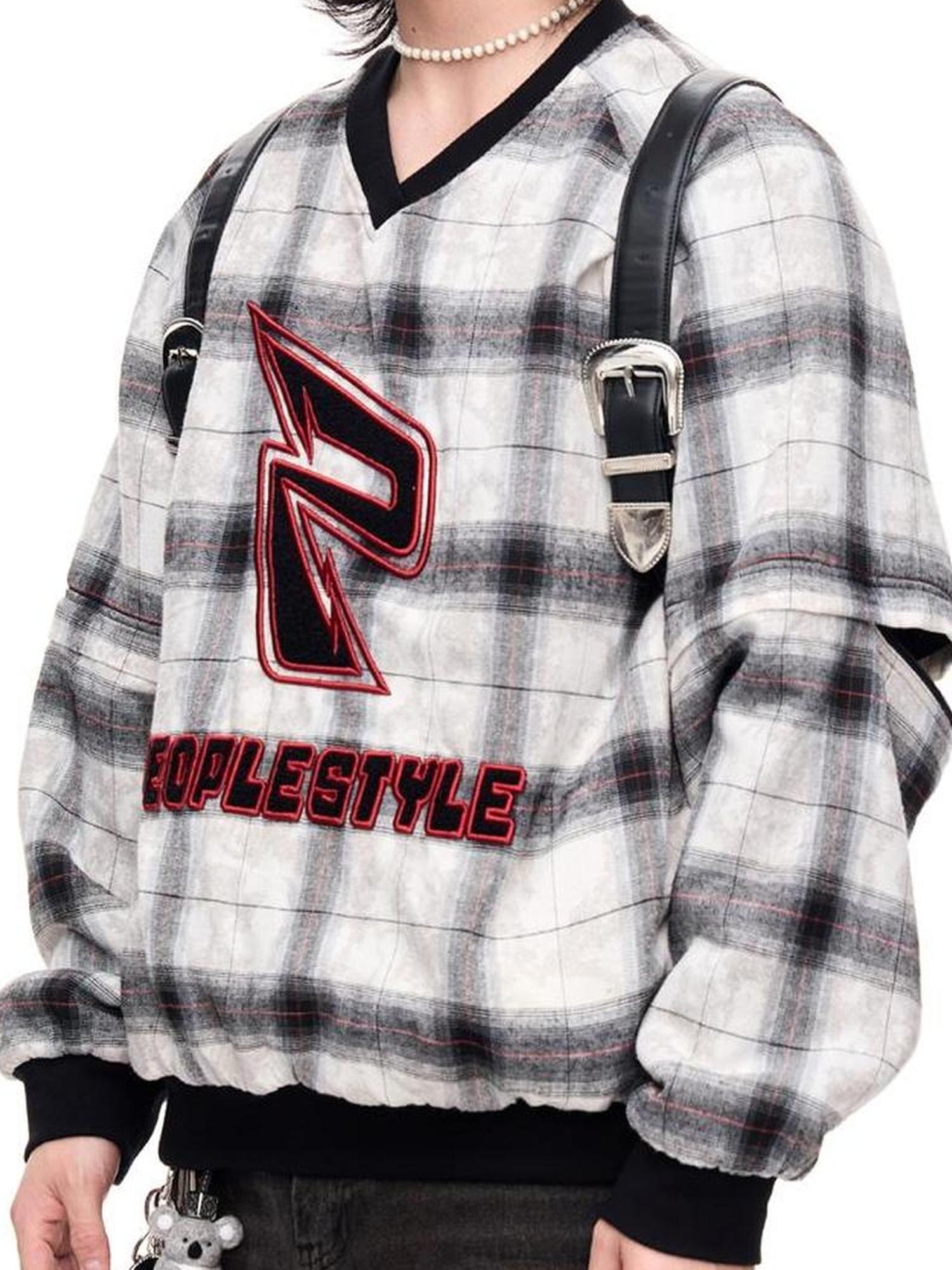 Peoplesense Plaid Polar Fleece Detachable Thermal Couple Oversized Sweatshirt