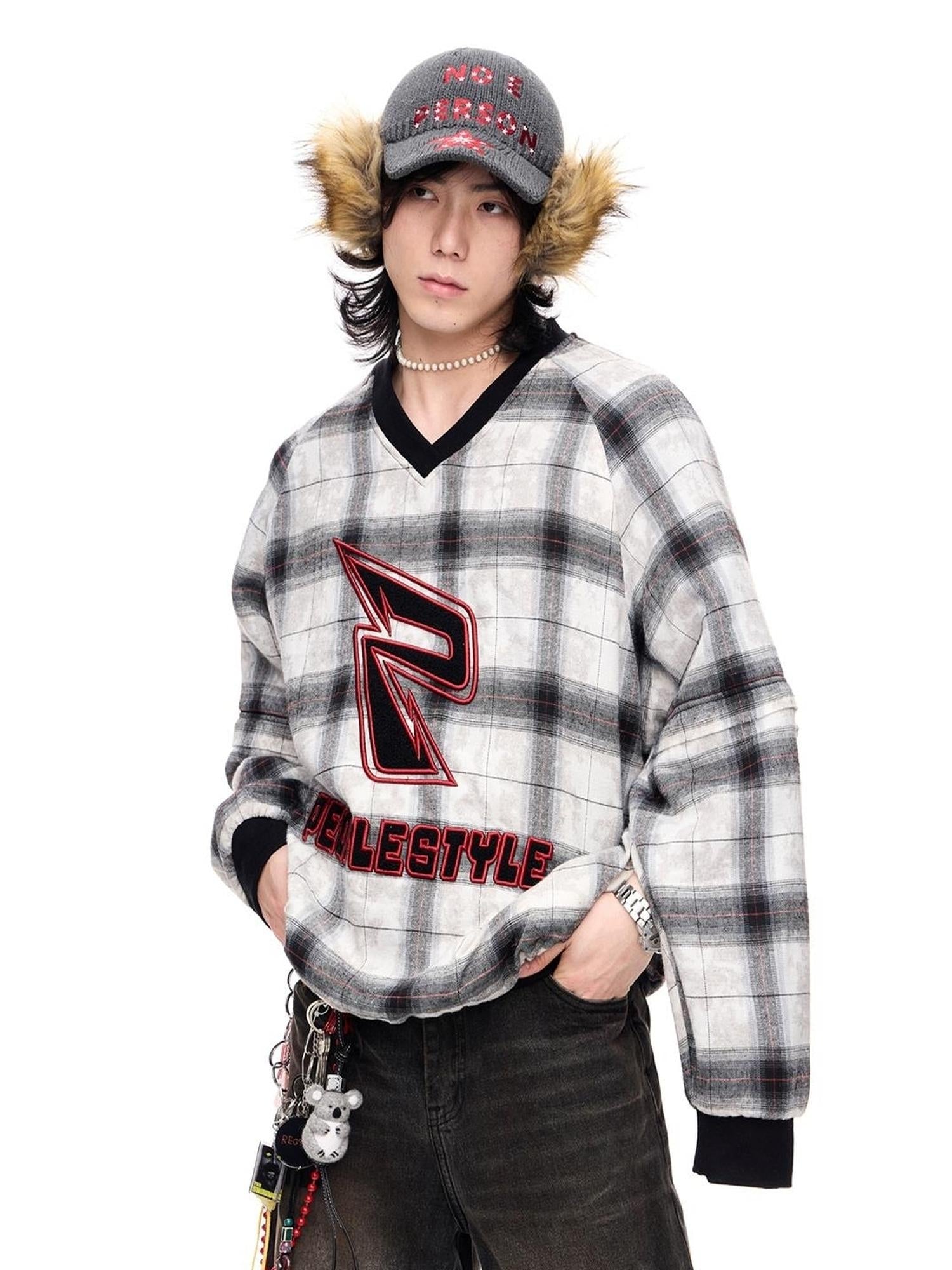 Peoplesense Plaid Polar Fleece Detachable Thermal Couple Oversized Sweatshirt