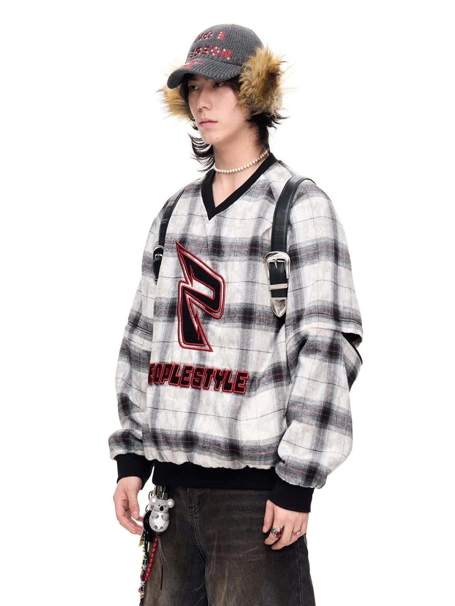 Plaid Polar Fleece Detachable Thermal Couple Oversized Sweatshirt