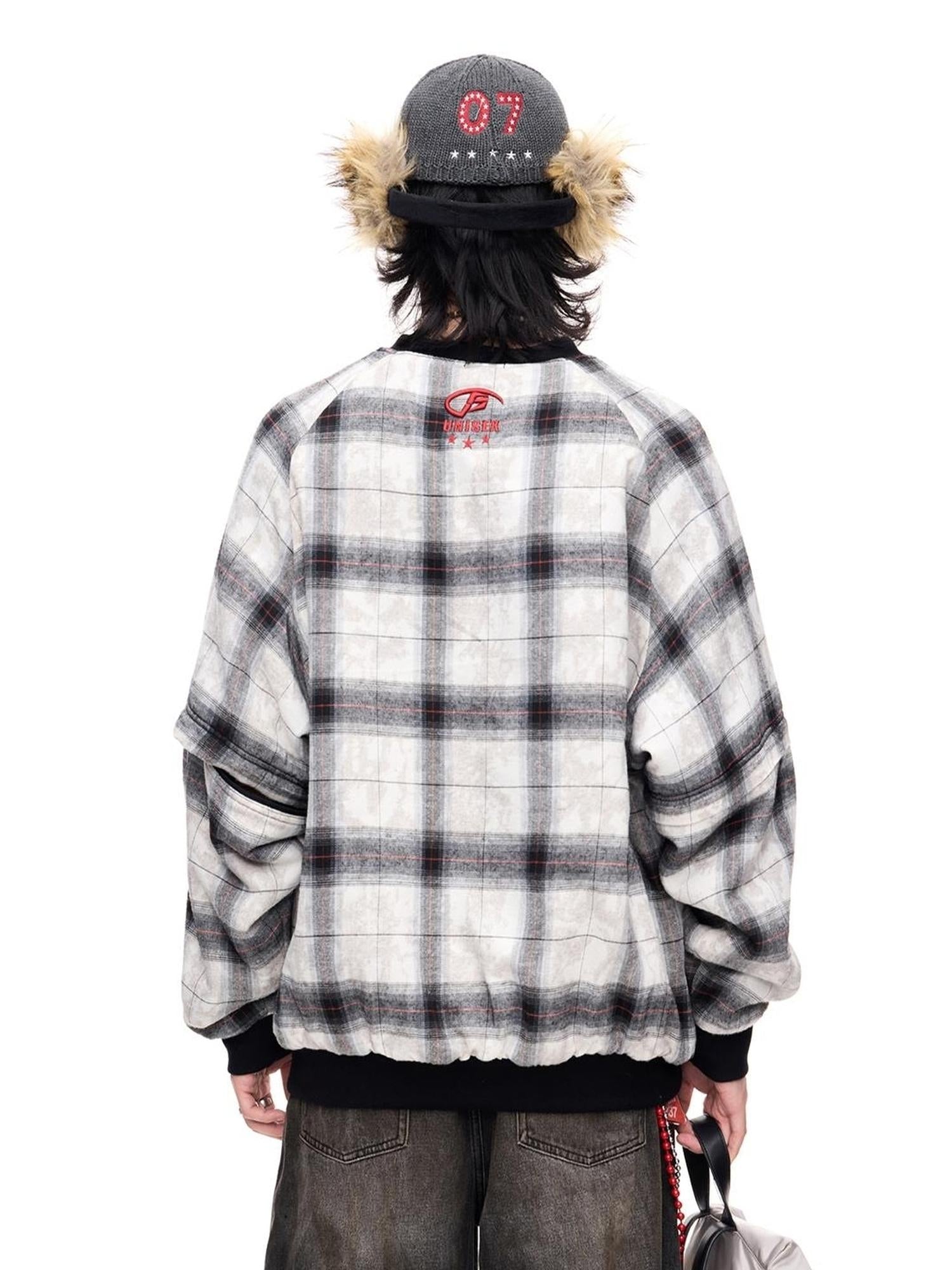 Peoplesense Plaid Polar Fleece Detachable Thermal Couple Oversized Sweatshirt