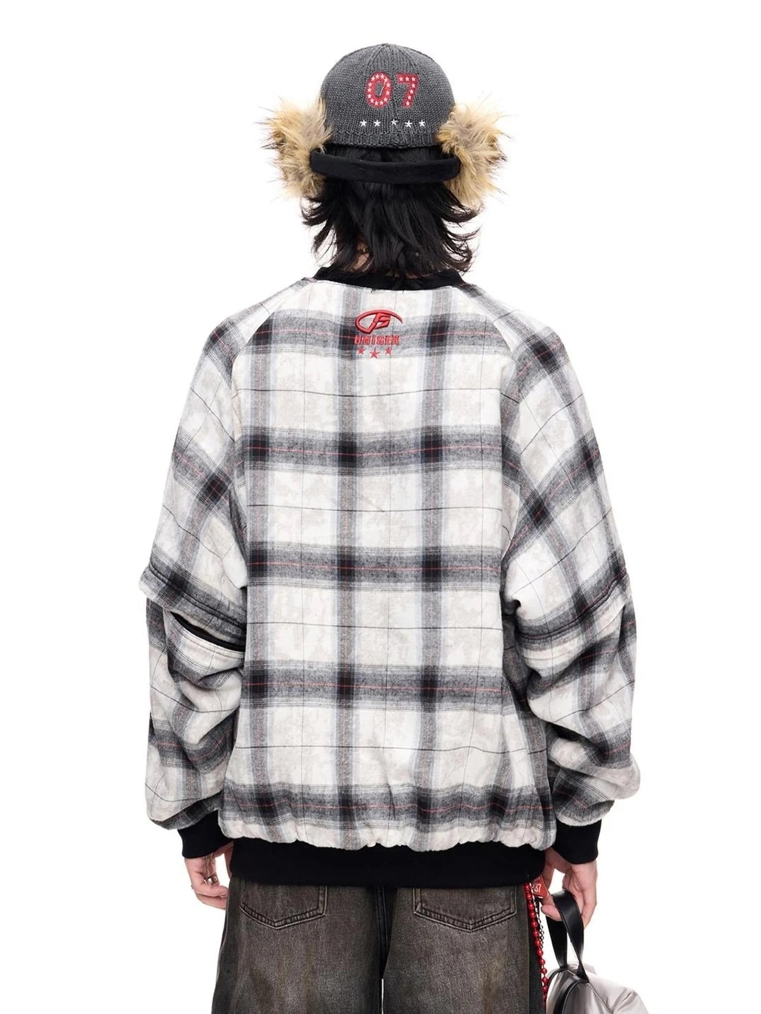 Plaid Polar Fleece Detachable Thermal Couple Oversized Sweatshirt