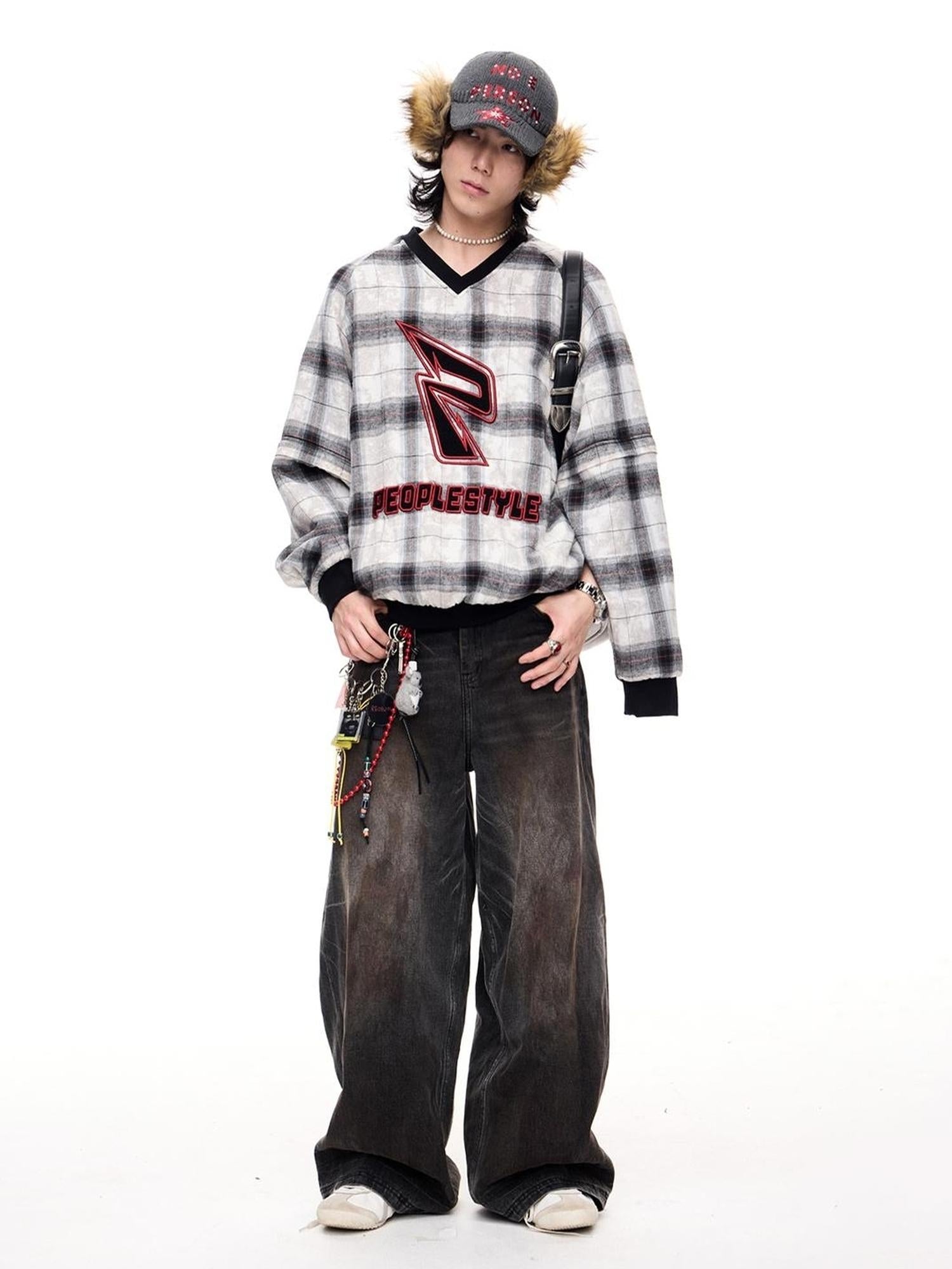 Peoplesense Plaid Polar Fleece Detachable Thermal Couple Oversized Sweatshirt