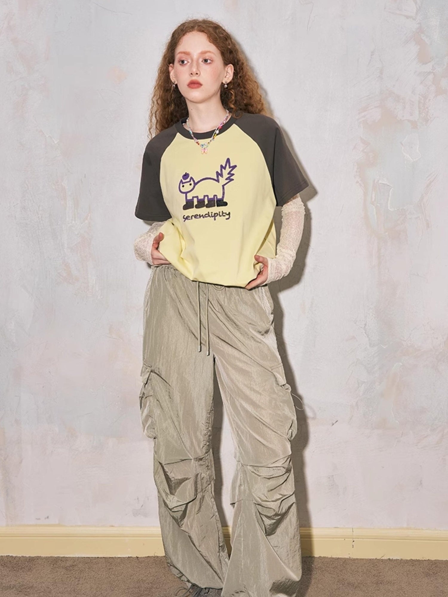 DIDDI MODA Playful Colorblock Cartoon Toothbrush Embroidery Cotton Tee