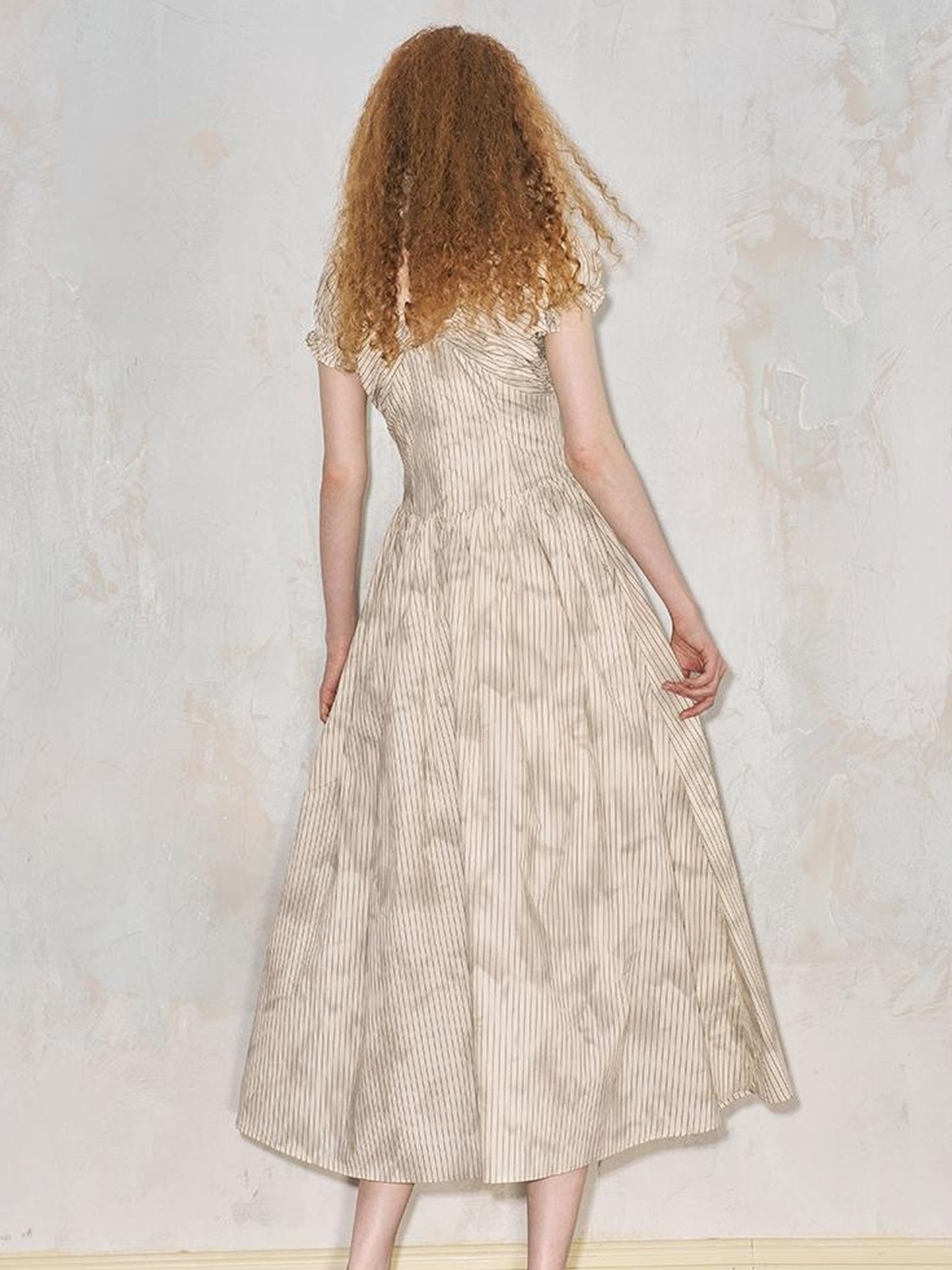 DIDDI MODA Playful V Neck Bubble Sleeve Floral Midi Dress