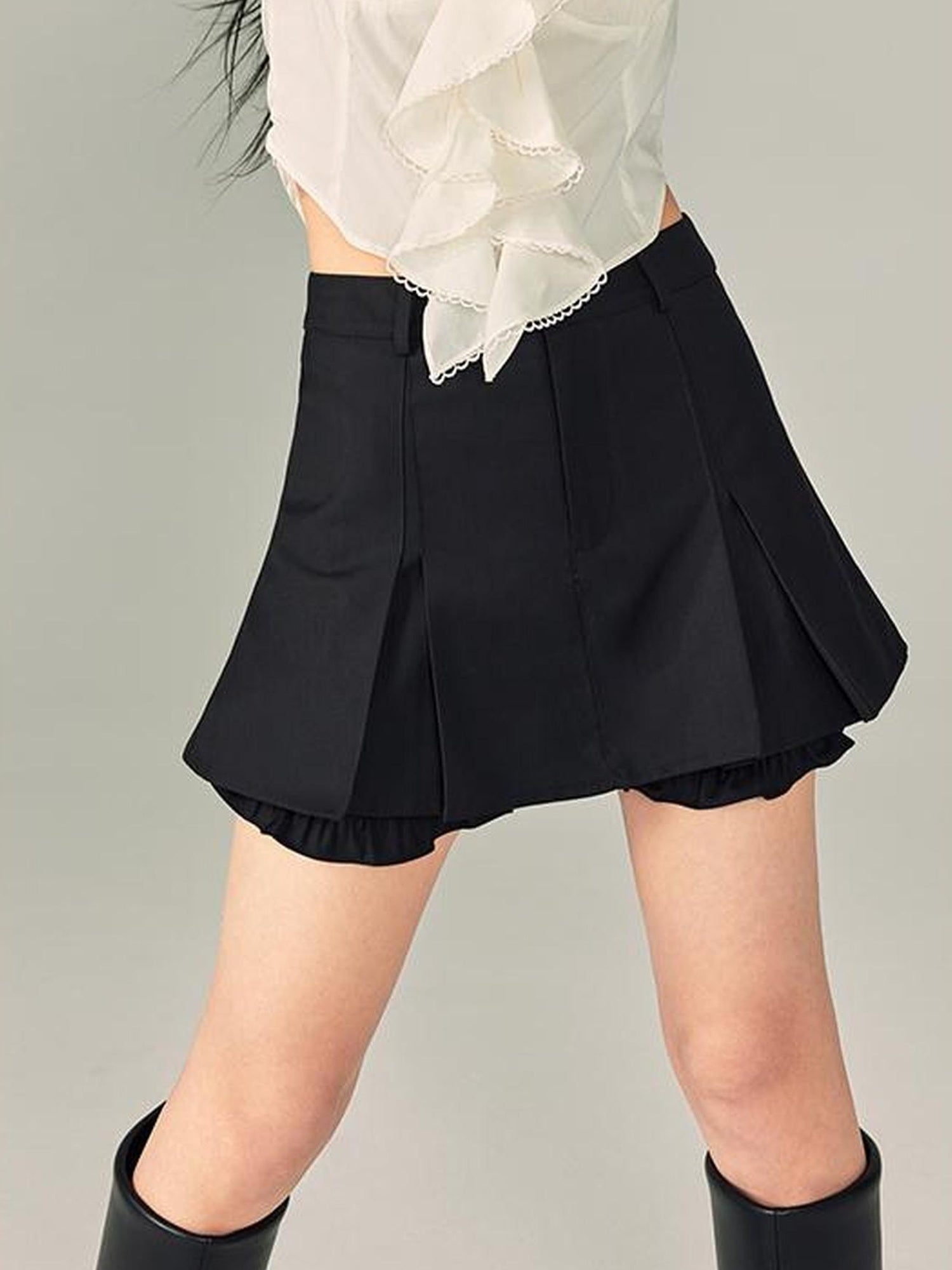 DIDDI MODA Pleated High Waist A Line Skort Stretchy Flattering Shorts For Summer