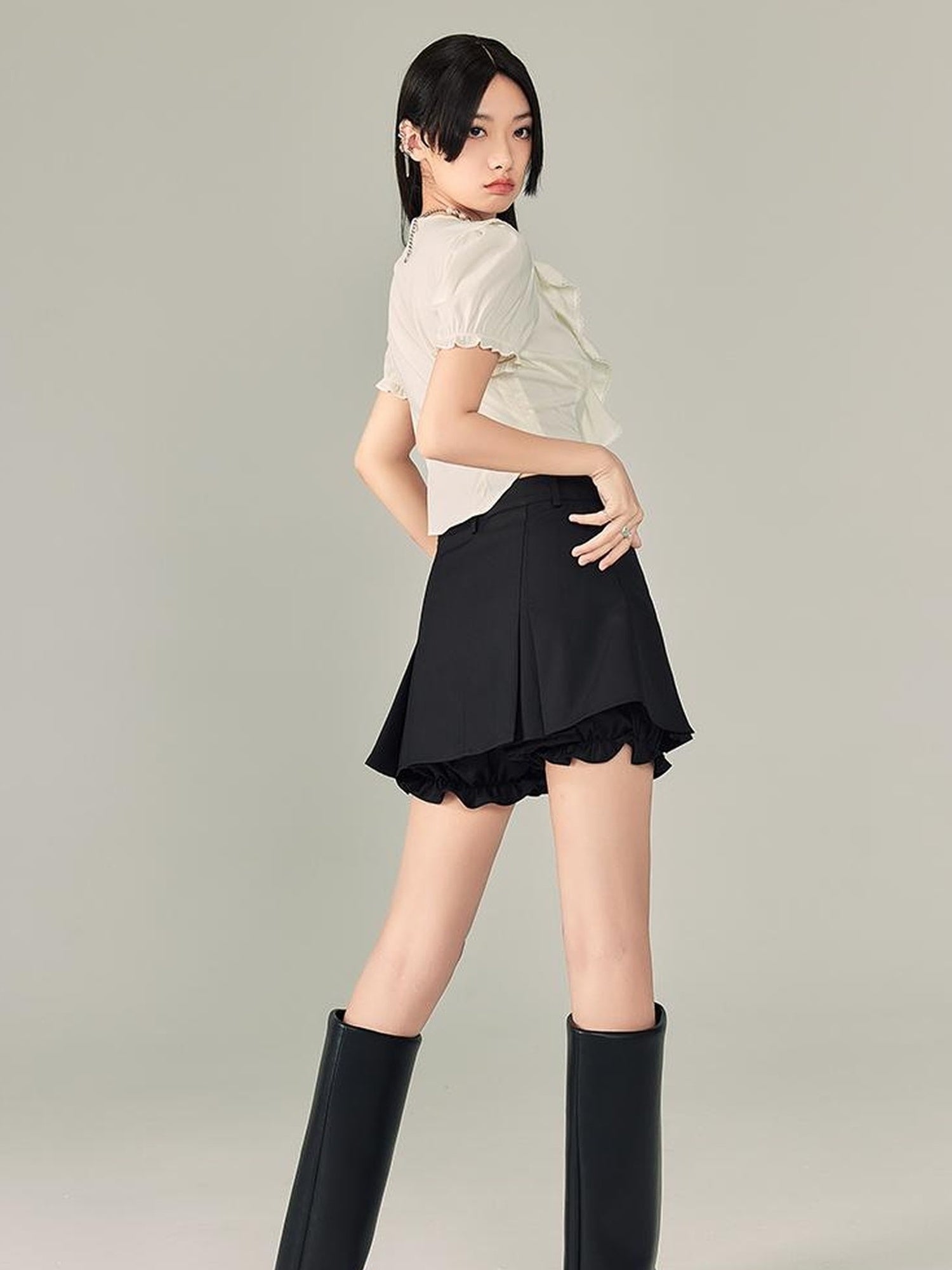 DIDDI MODA Pleated High Waist A Line Skort Stretchy Flattering Shorts For Summer