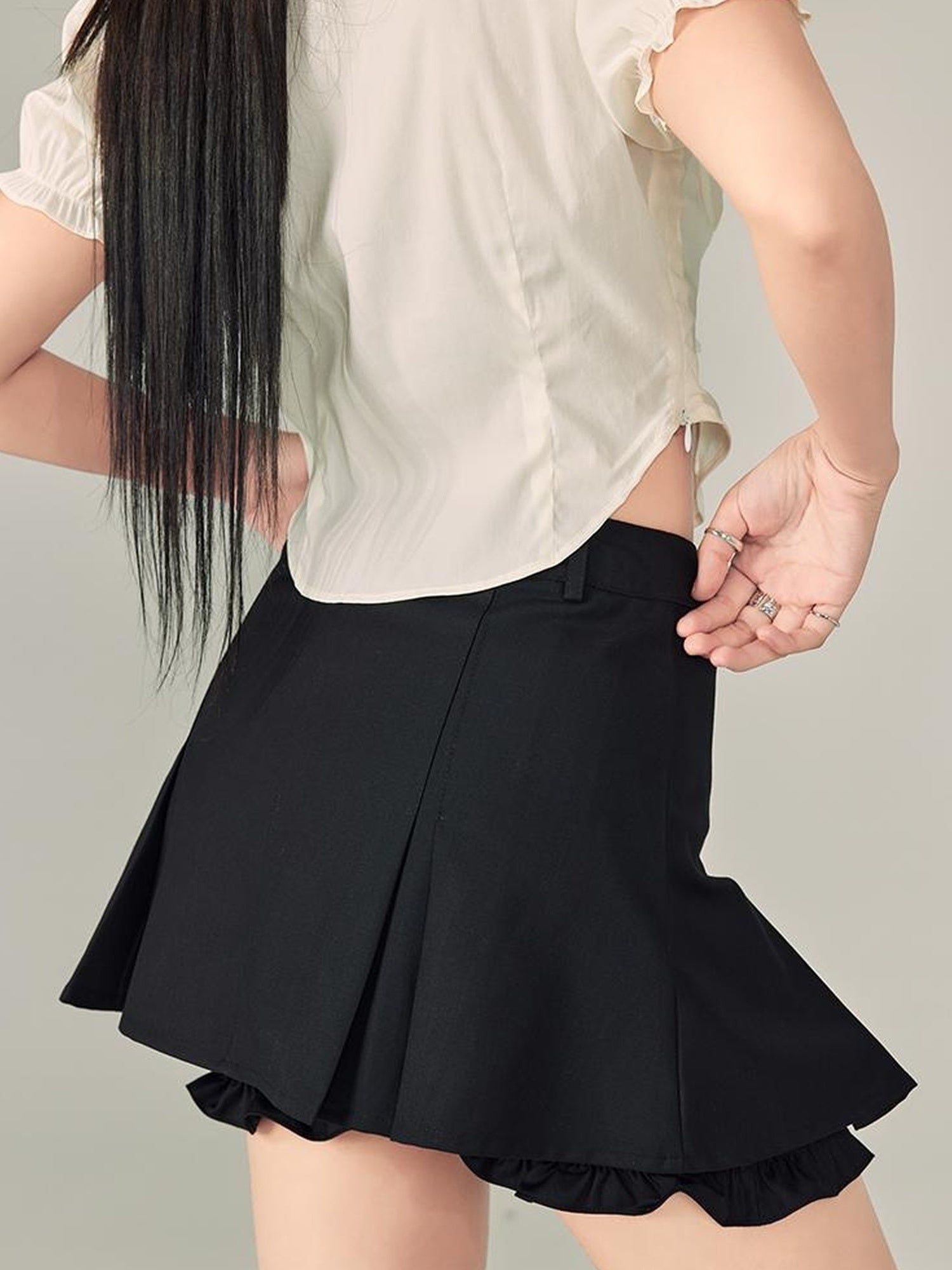 DIDDI MODA Pleated High Waist A Line Skort Stretchy Flattering Shorts For Summer