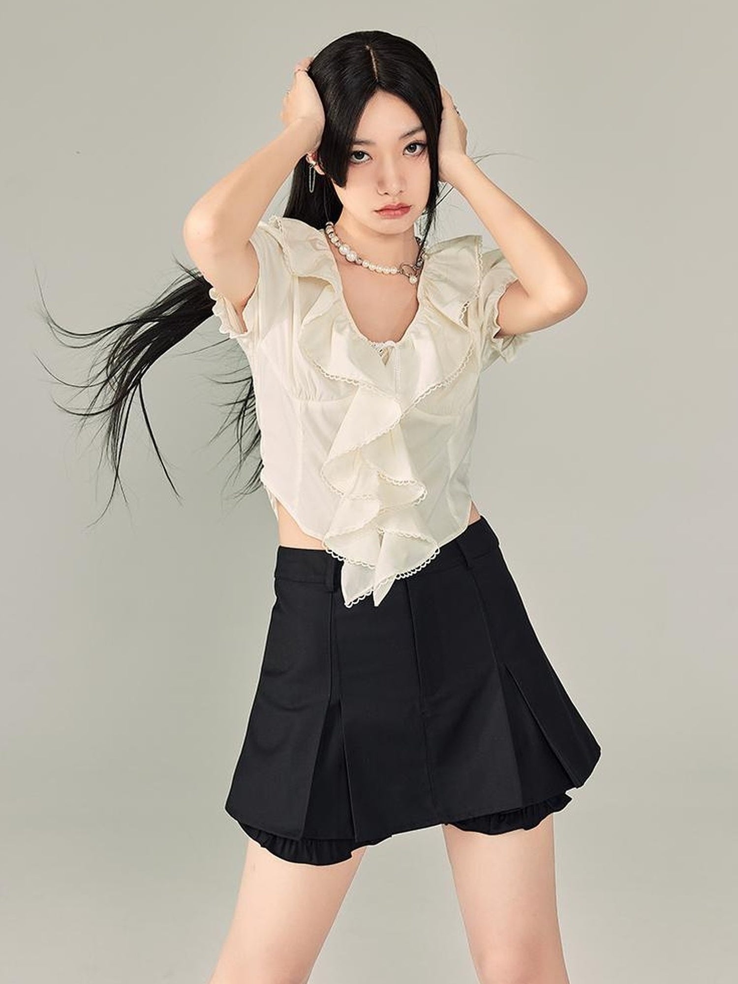 DIDDI MODA Pleated High Waist A Line Skort Stretchy Flattering Shorts For Summer