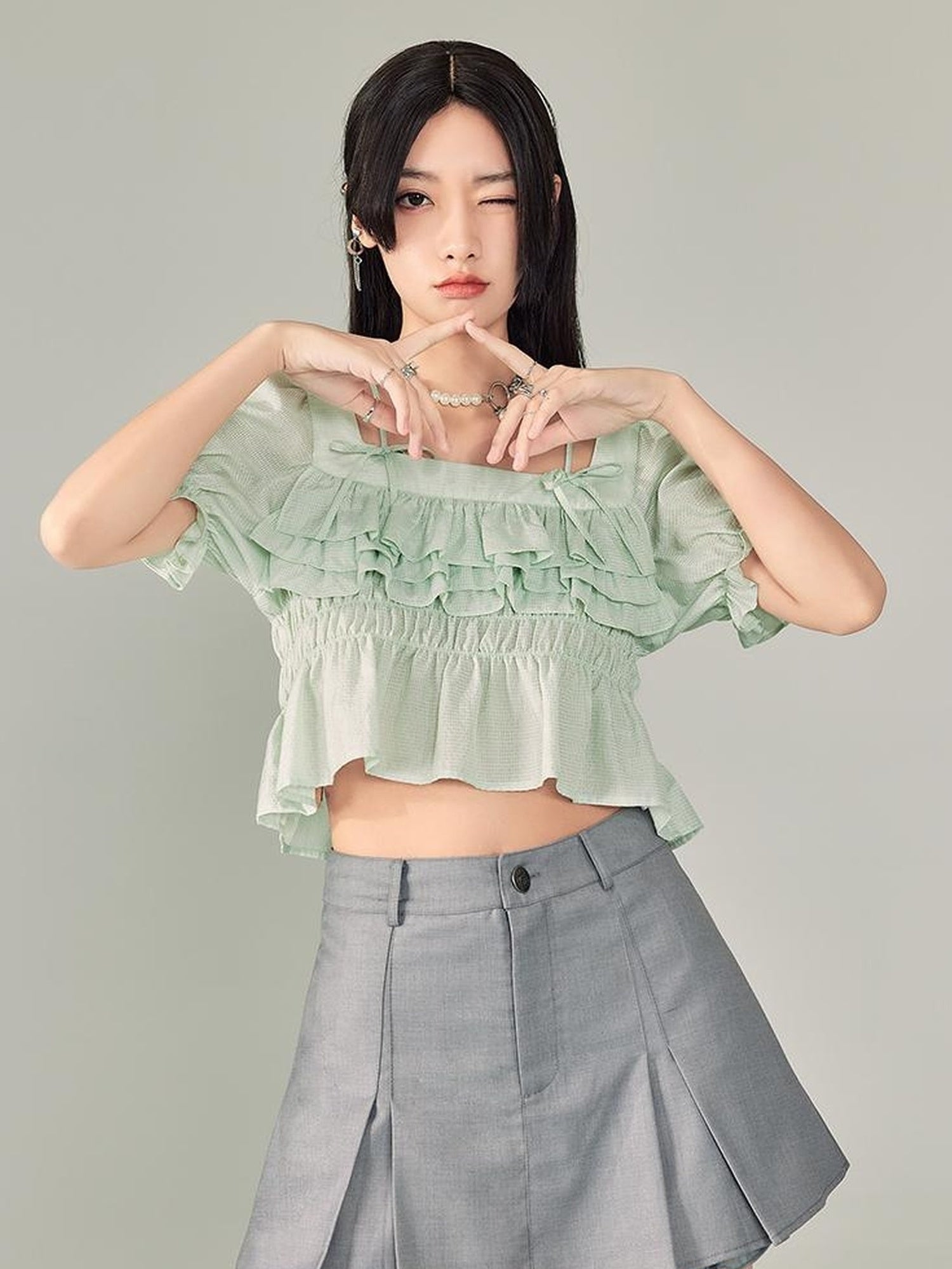 DIDDI MODA Pleated High Waist A Line Skort Stretchy Flattering Shorts For Summer