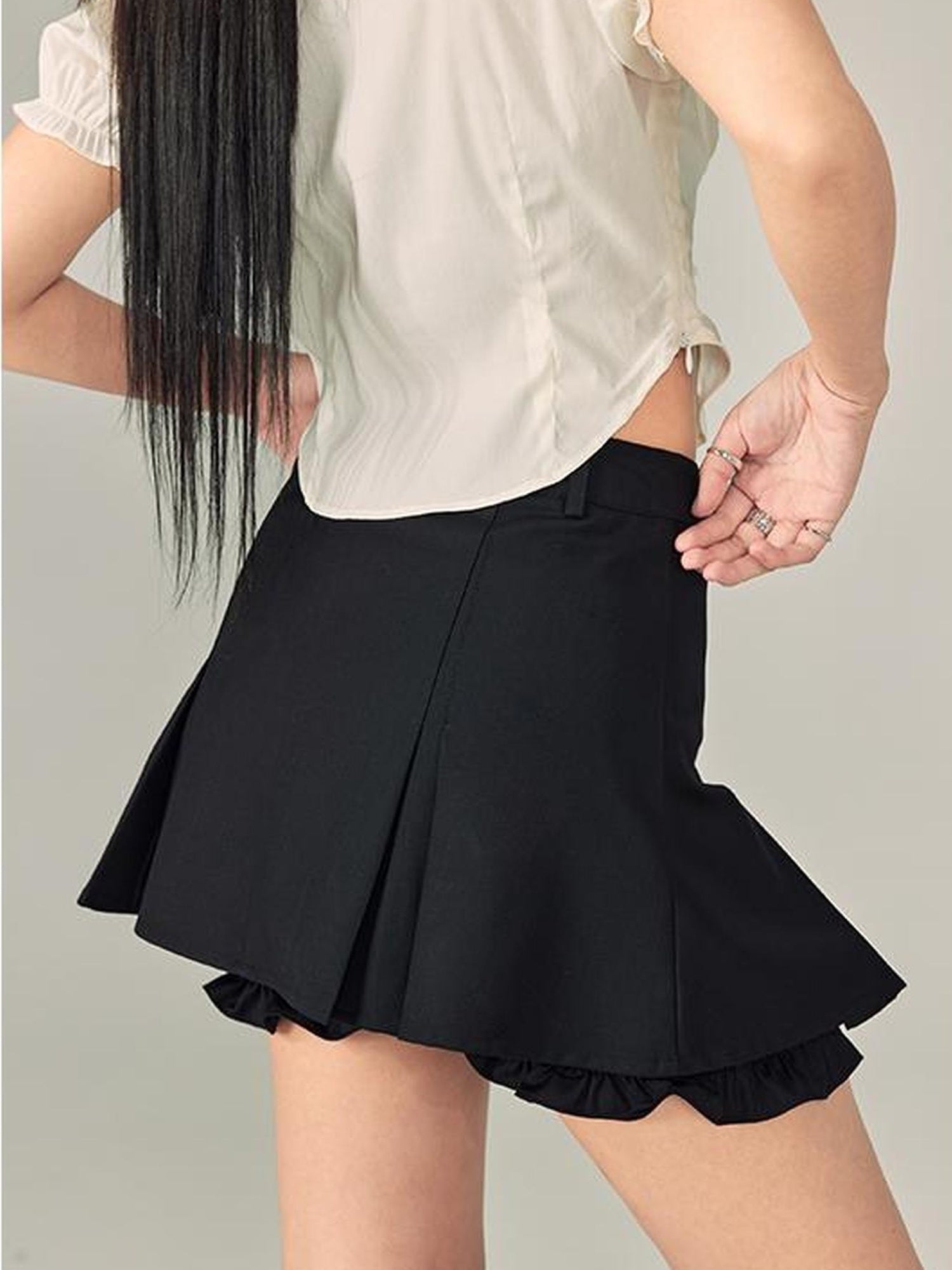 DIDDI MODA Pleated High Waist A Line Skort Stretchy Flattering Shorts For Summer