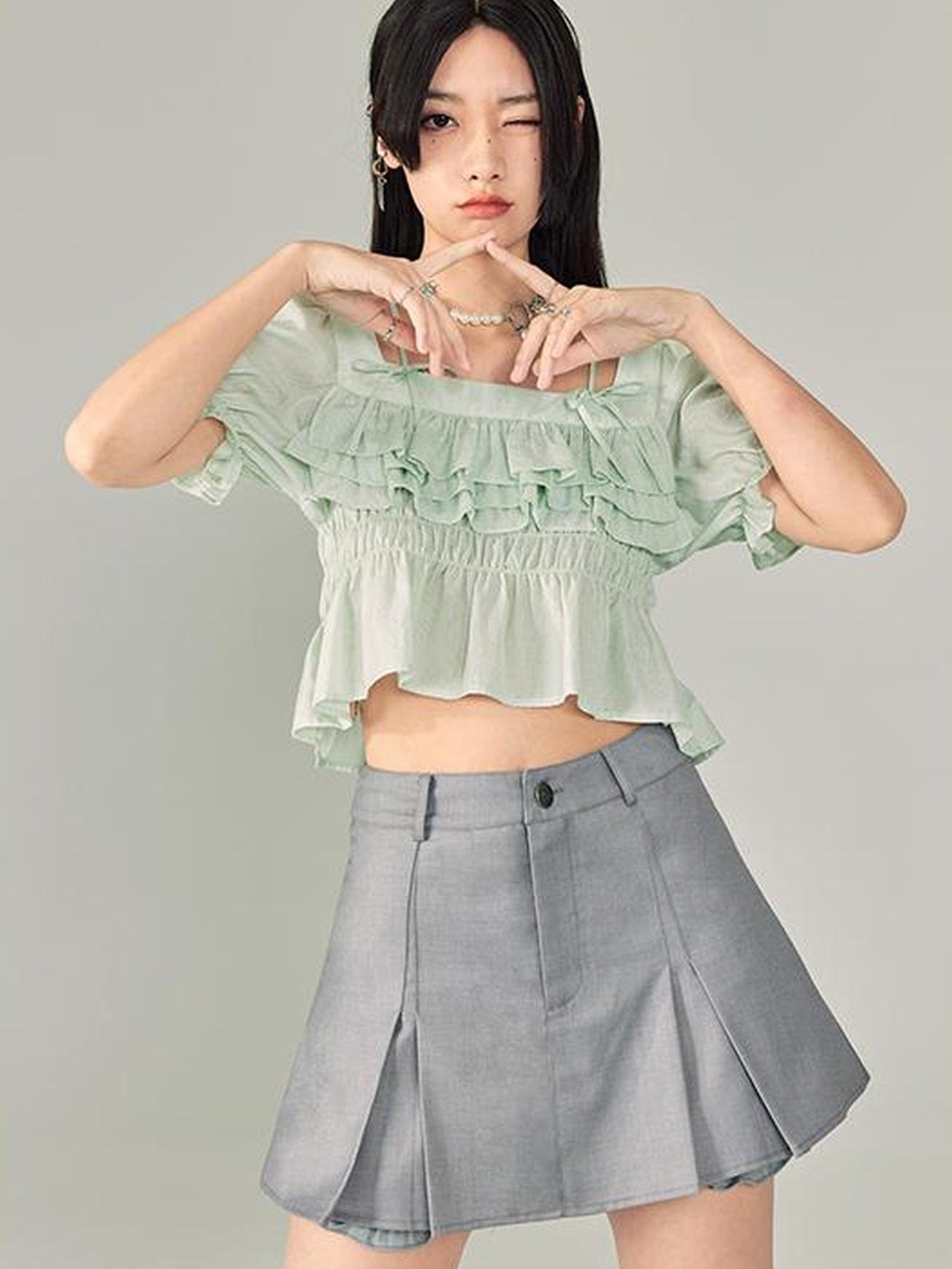 DIDDI MODA Pleated High Waist A Line Skort Stretchy Flattering Shorts For Summer