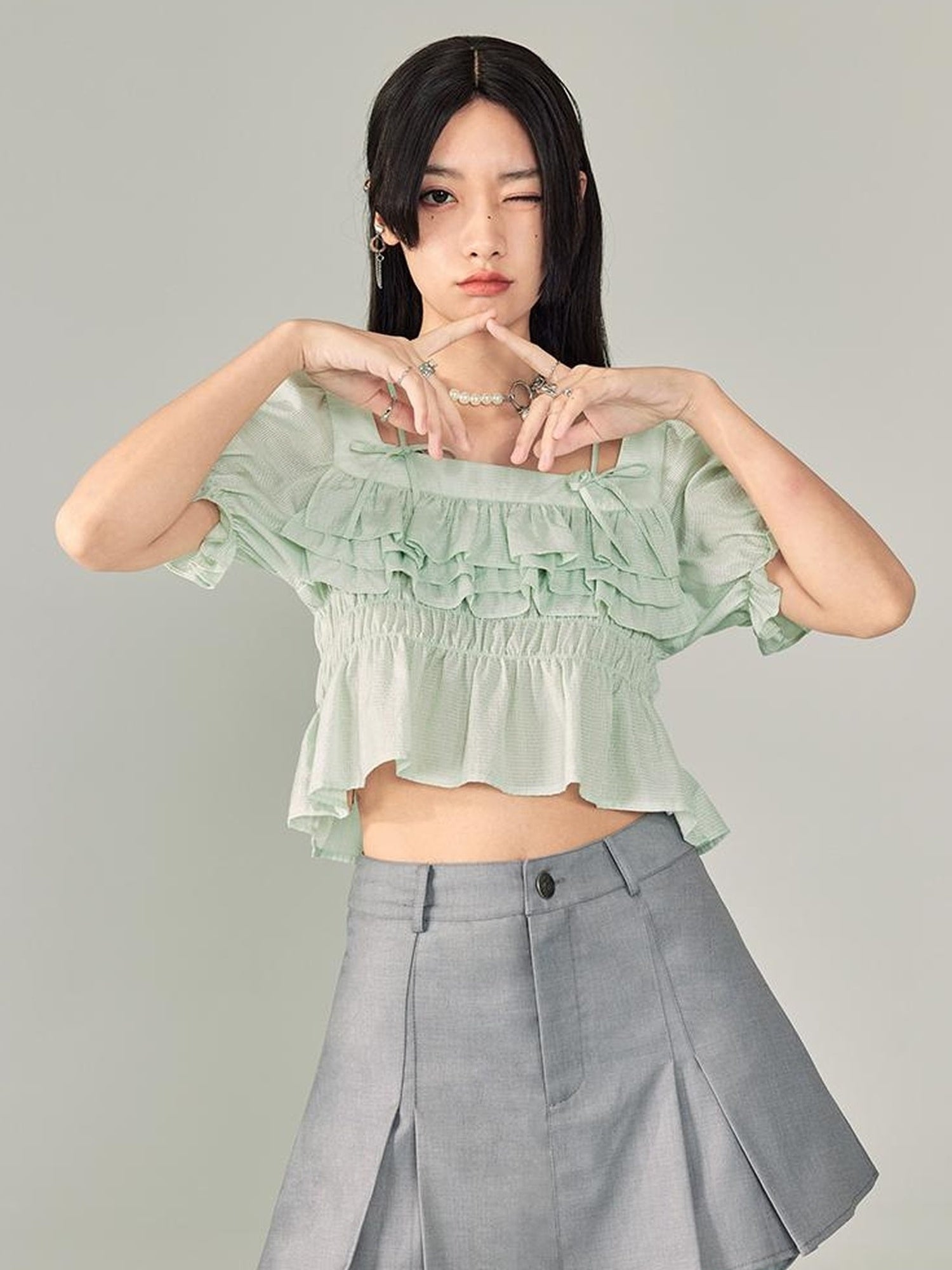 DIDDI MODA Pleated High Waist A Line Skort Stretchy Flattering Shorts For Summer