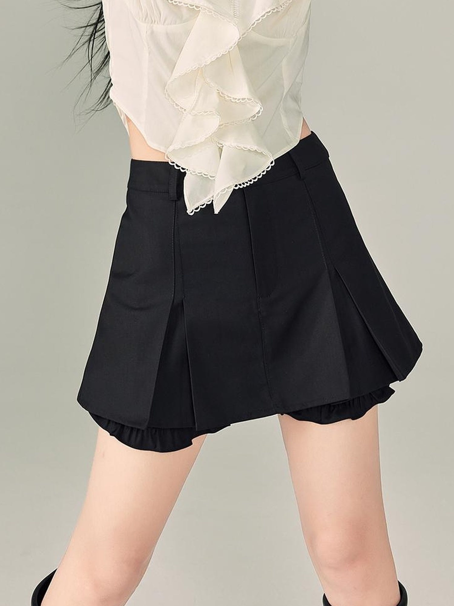 DIDDI MODA Pleated High Waist A Line Skort Stretchy Flattering Shorts For Summer