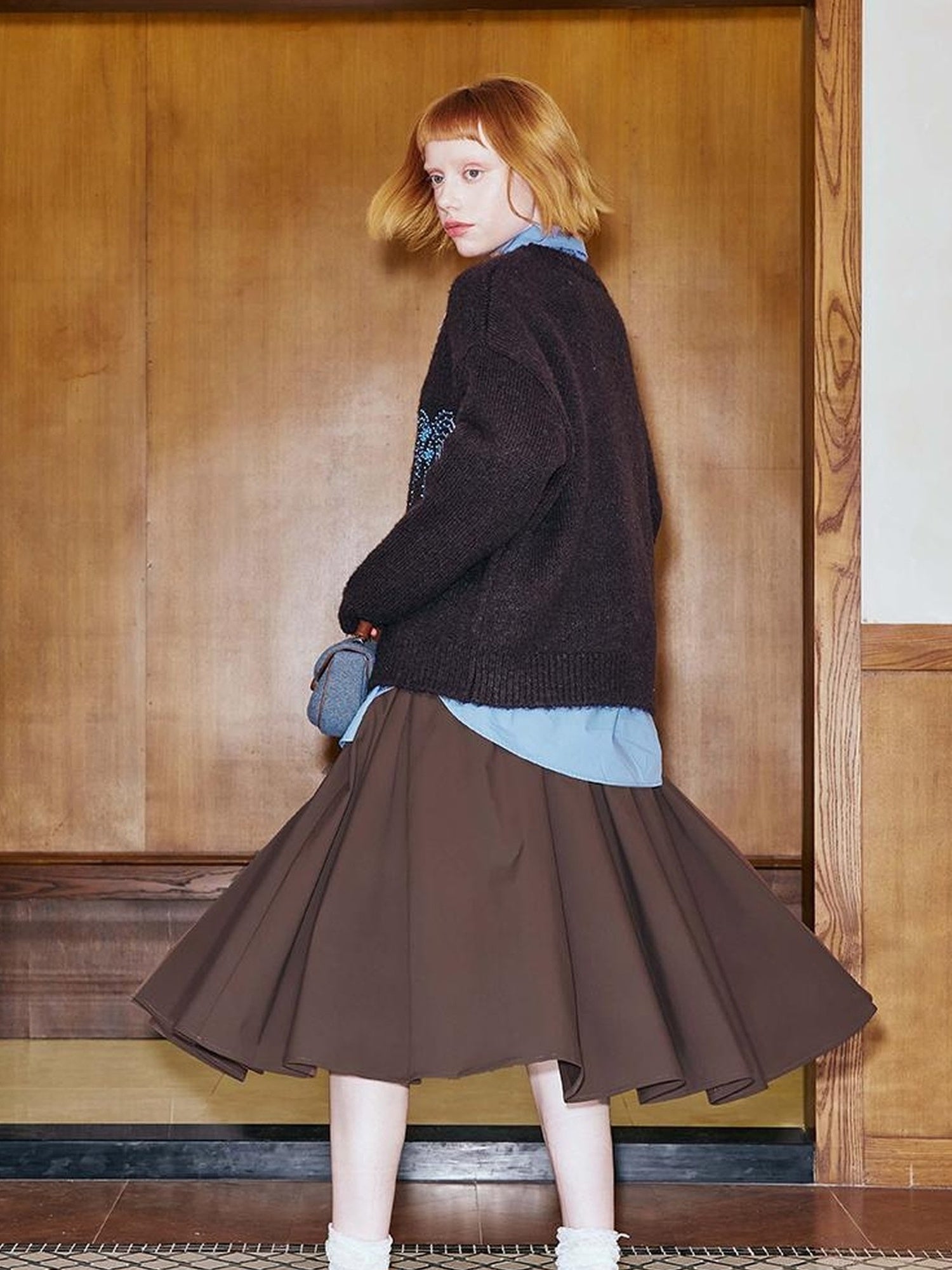 DIDDI MODA Pleated Midi Skirt With Flared Hem Romantic Versatile A Line