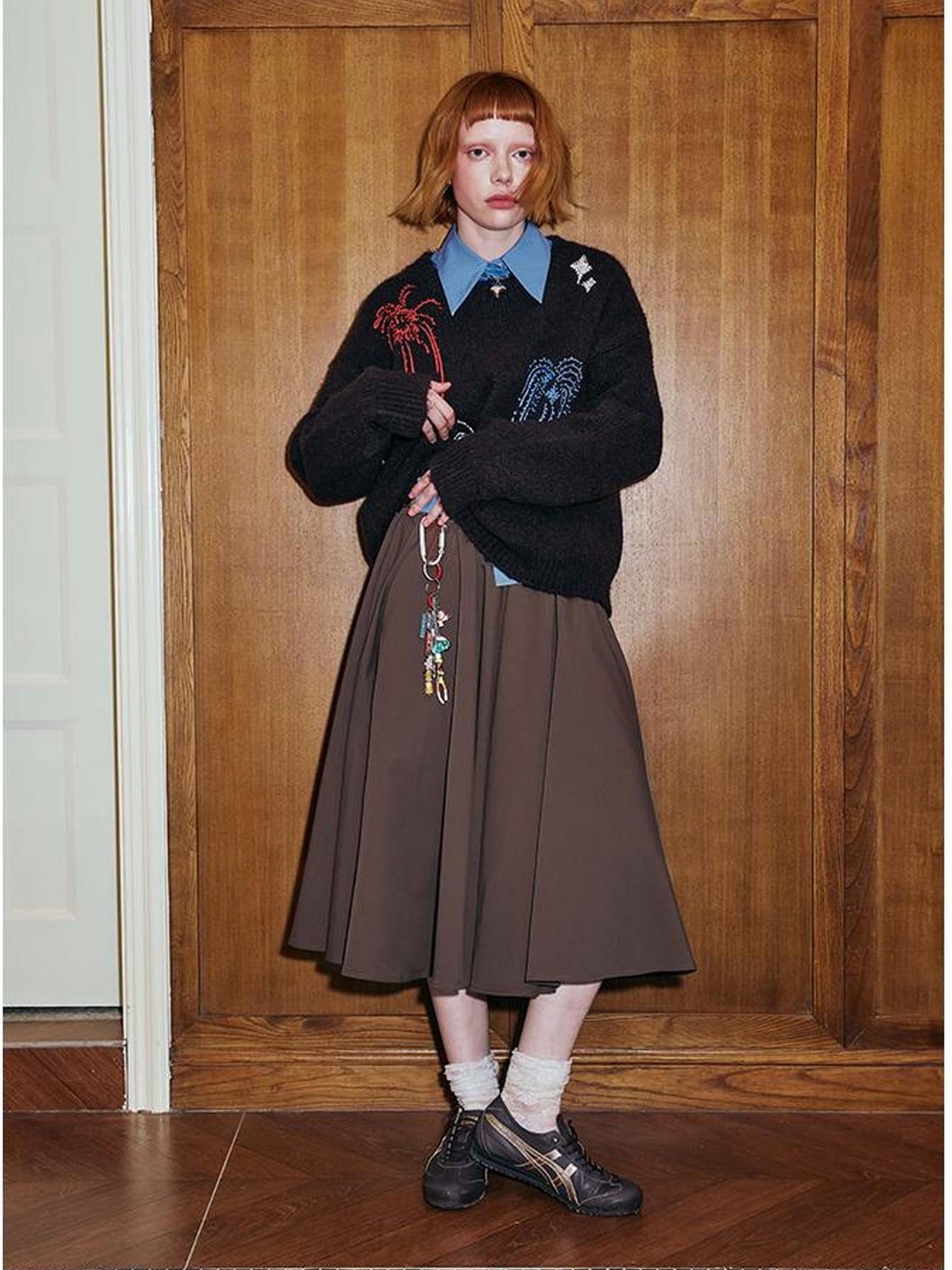 DIDDI MODA Pleated Midi Skirt With Flared Hem Romantic Versatile A Line
