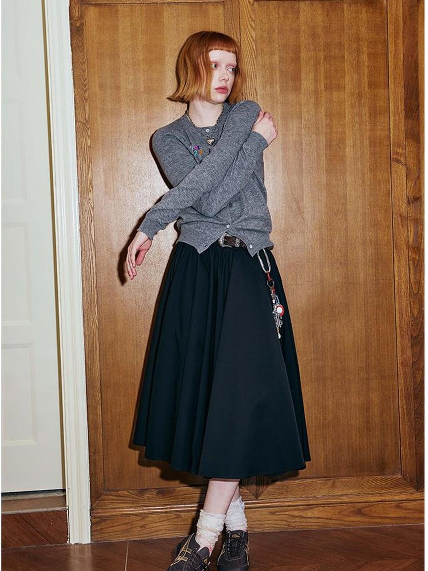 DIDDI MODA Pleated Midi Skirt With Flared Hem Romantic Versatile A Line