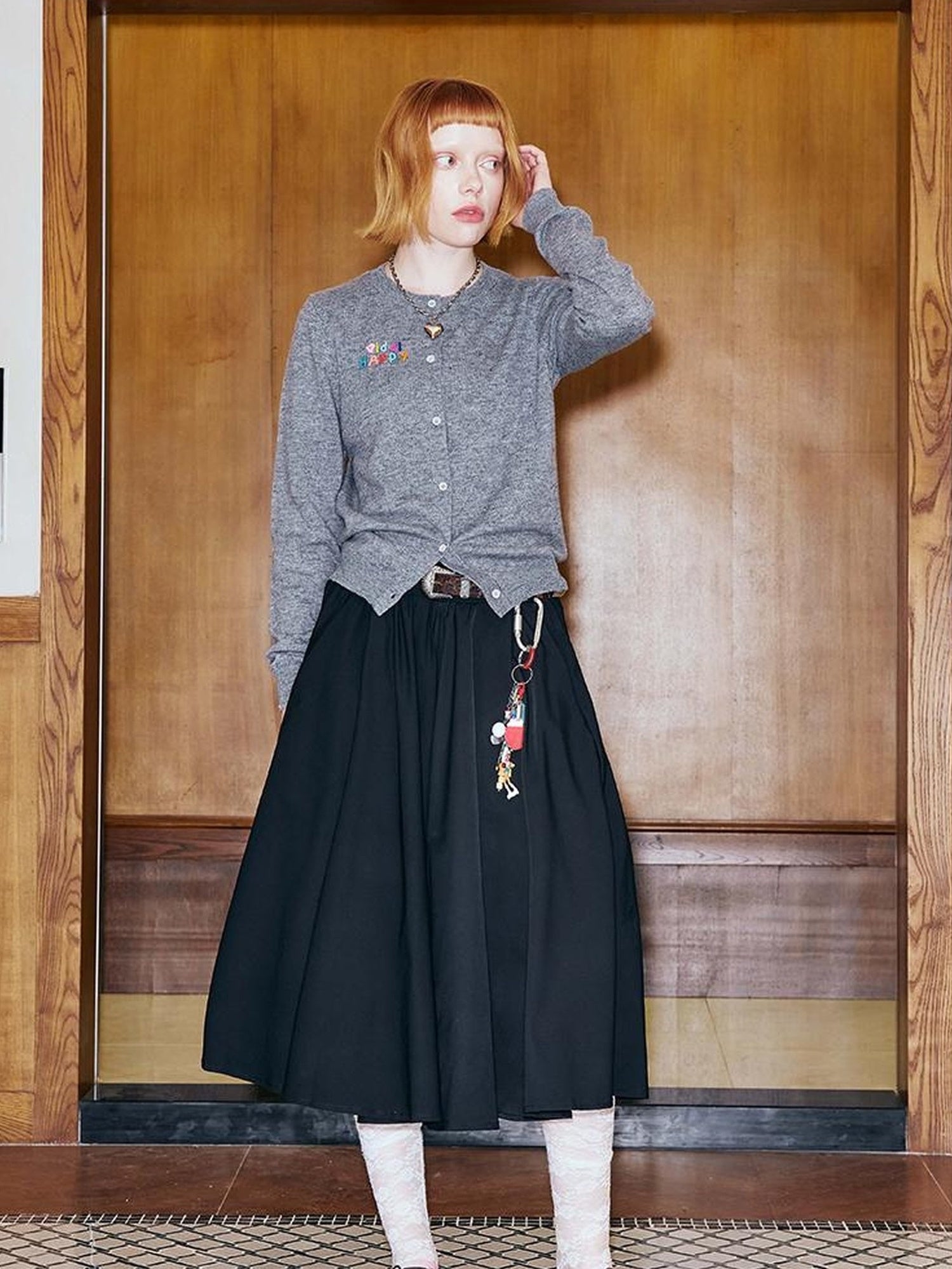 DIDDI MODA Pleated Midi Skirt With Flared Hem Romantic Versatile A Line