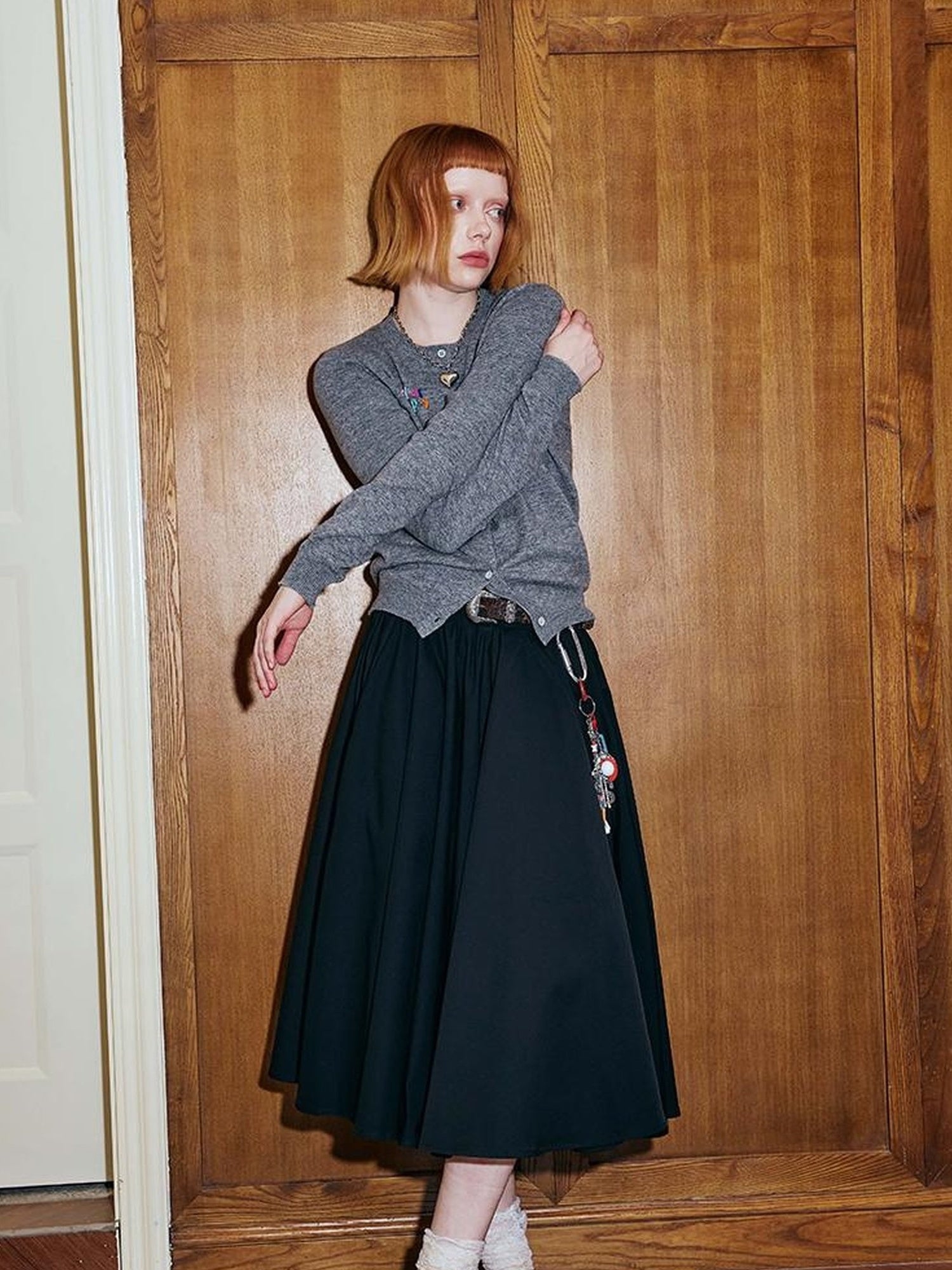 DIDDI MODA Pleated Midi Skirt With Flared Hem Romantic Versatile A Line