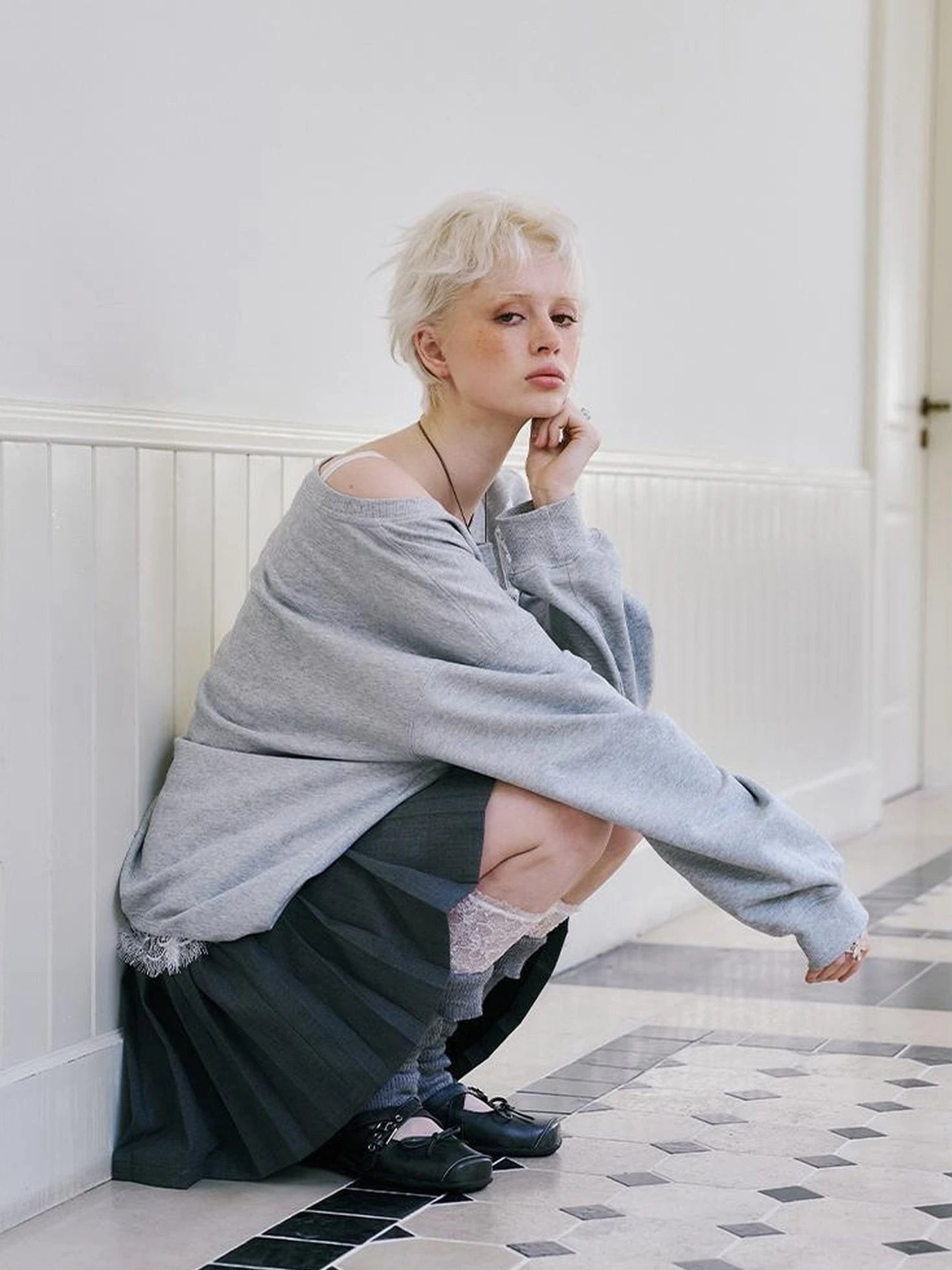 Pleated Mini Skirt With Metallic Logo Structured Flowy