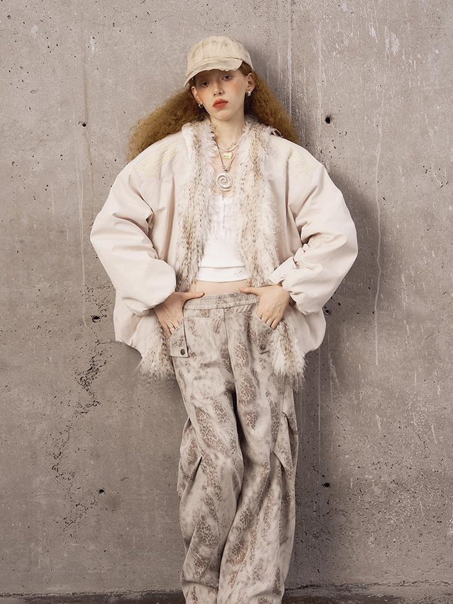 DIDDI MODA Pleated Patchwork Snake Print Relaxed Tapered Pants