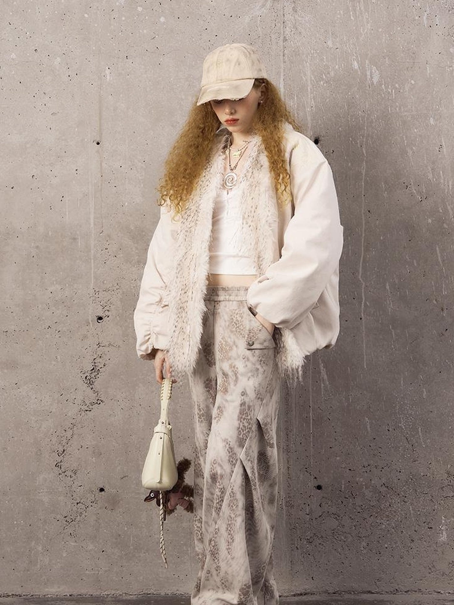 DIDDI MODA Pleated Patchwork Snake Print Relaxed Tapered Pants