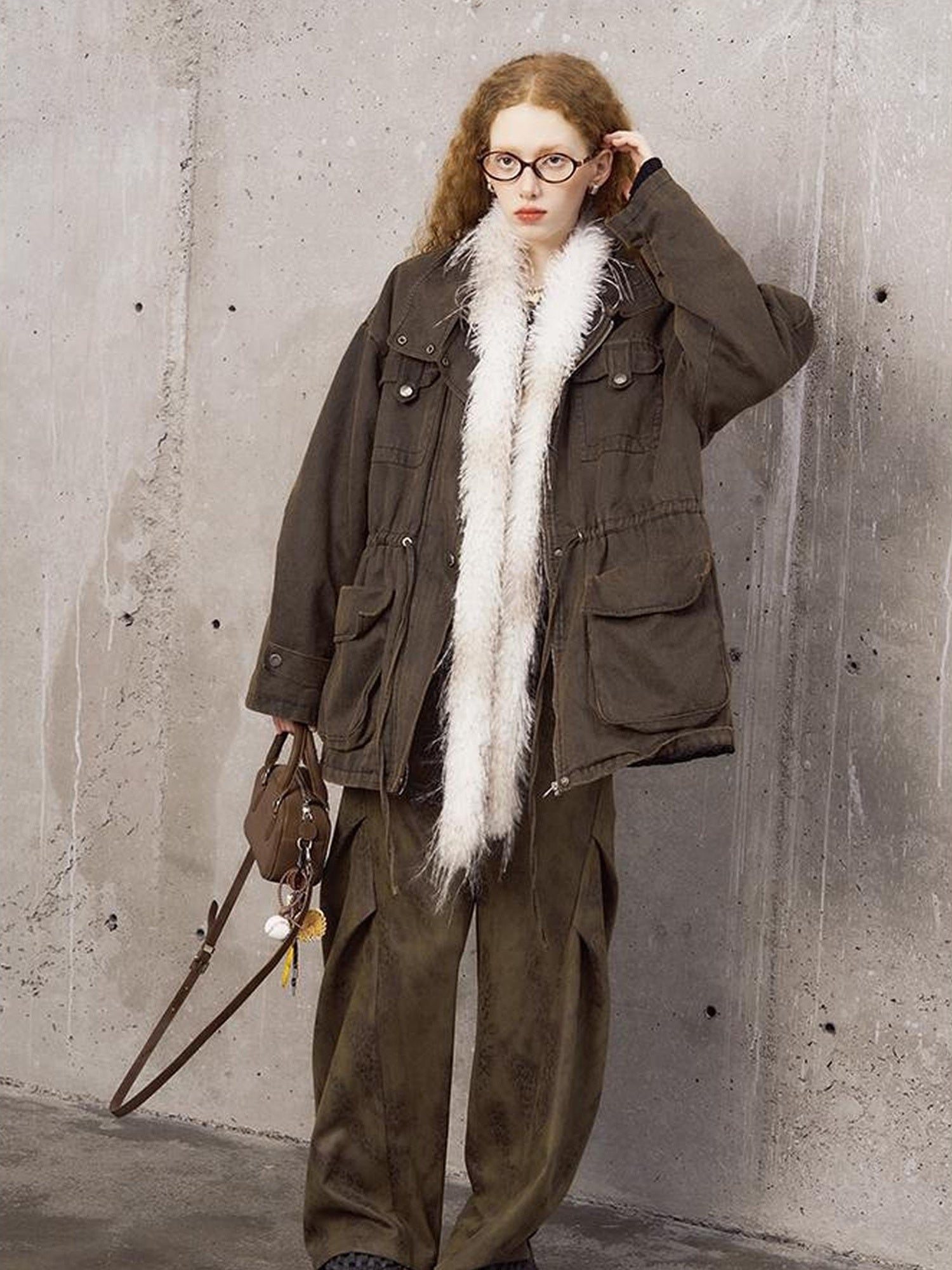 DIDDI MODA Pleated Patchwork Snake Print Relaxed Tapered Pants