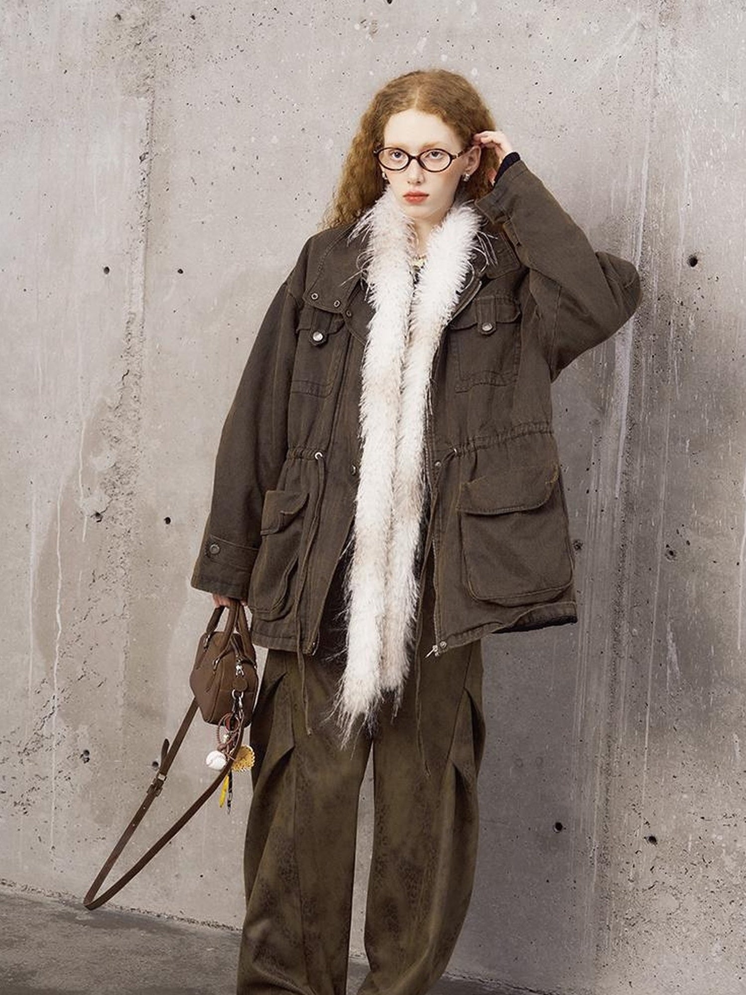 DIDDI MODA Pleated Patchwork Snake Print Relaxed Tapered Pants