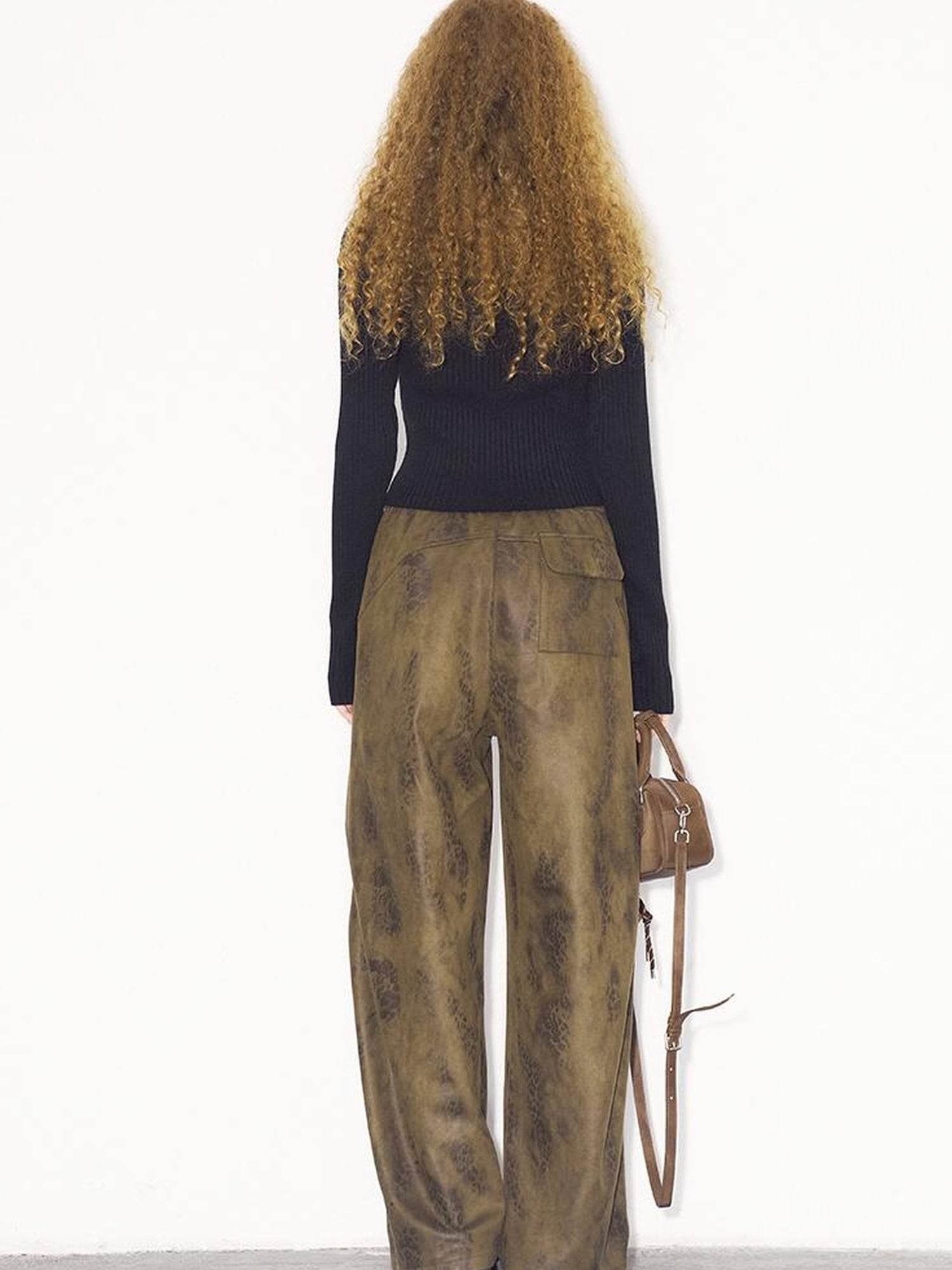 DIDDI MODA Pleated Patchwork Snake Print Relaxed Tapered Pants