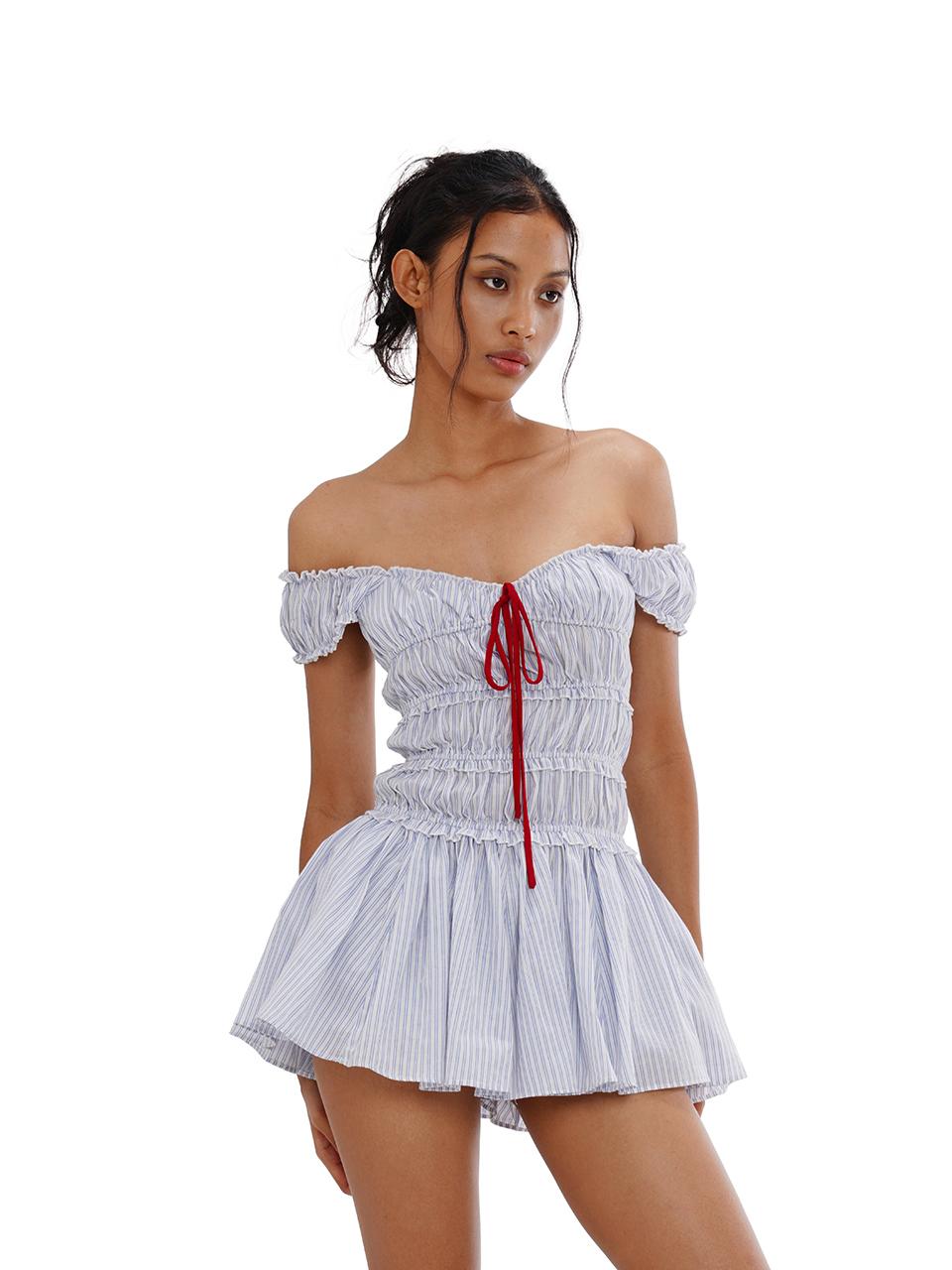 SweetChilling Pleated Split Striped Shirt Dress