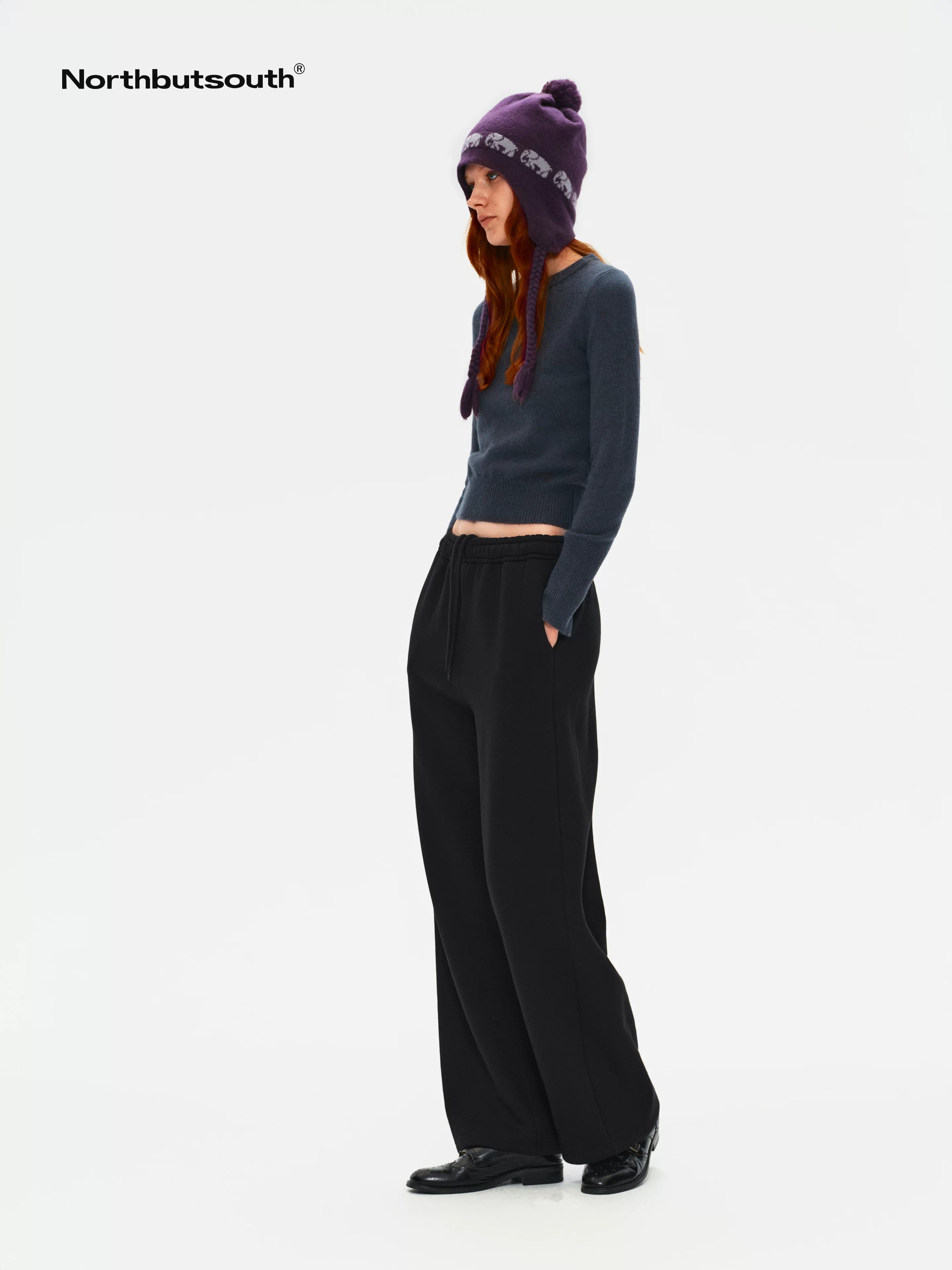 Plush Thermal Hidden Drawstring Asymmetric Straight Women&