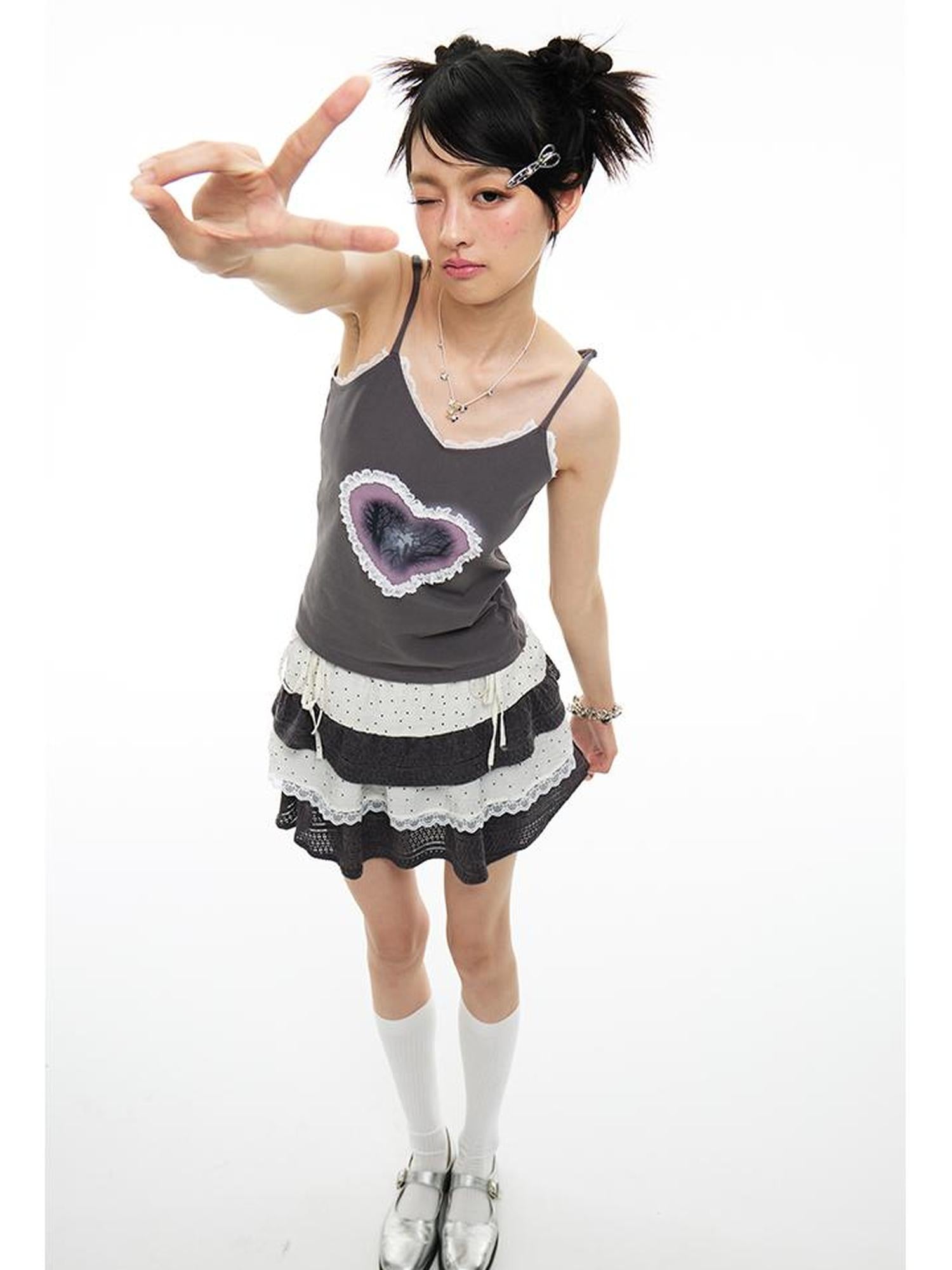 MOMSYCAN FOX LINE Polka Dot A Line Skirt With Elastic Waist Built In Shorts