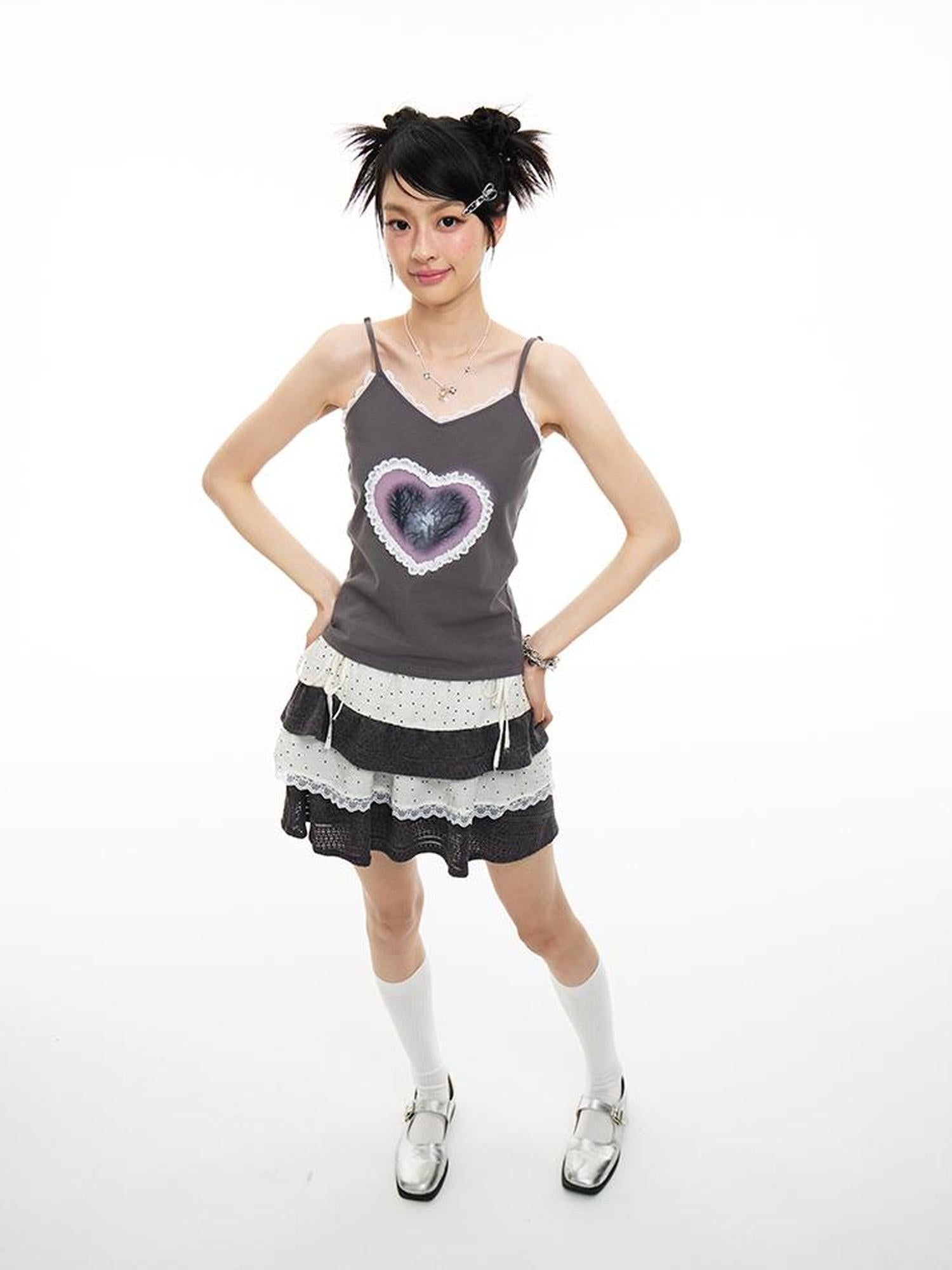 MOMSYCAN FOX LINE Polka Dot A Line Skirt With Elastic Waist Built In Shorts