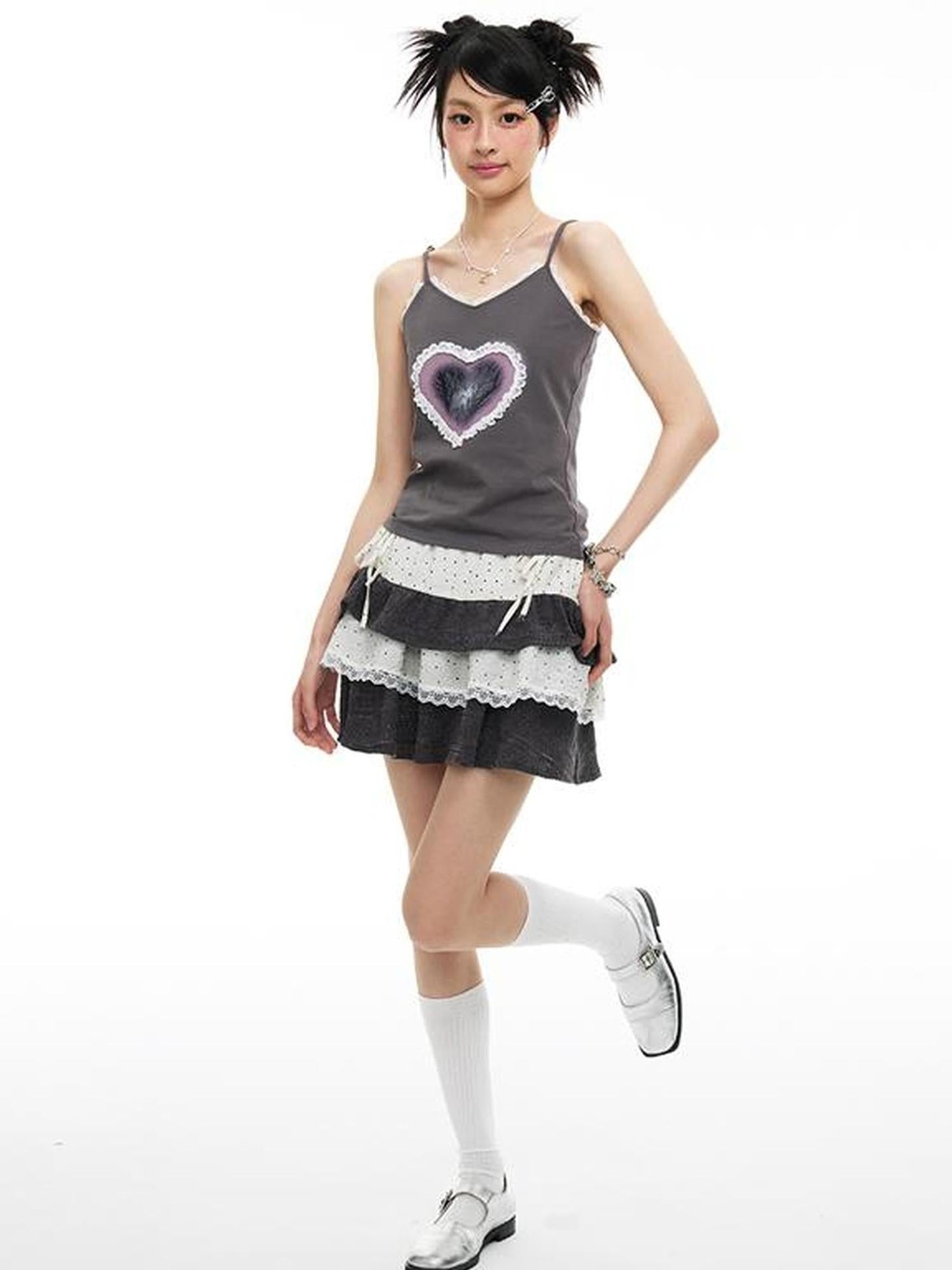 MOMSYCAN FOX LINE Polka Dot A Line Skirt With Elastic Waist Built In Shorts