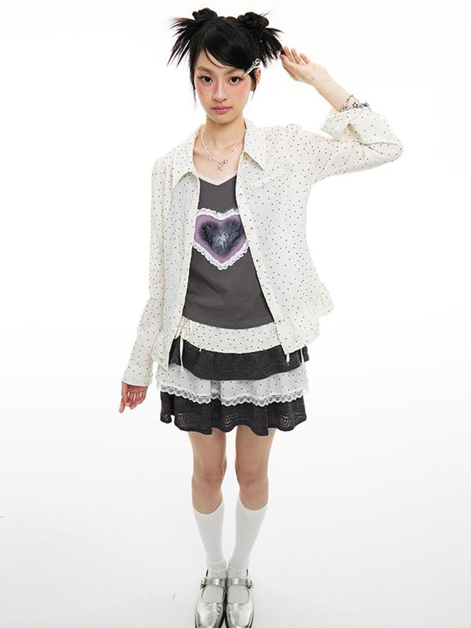 MOMSYCAN FOX LINE Polka Dot A Line Skirt With Elastic Waist Built In Shorts