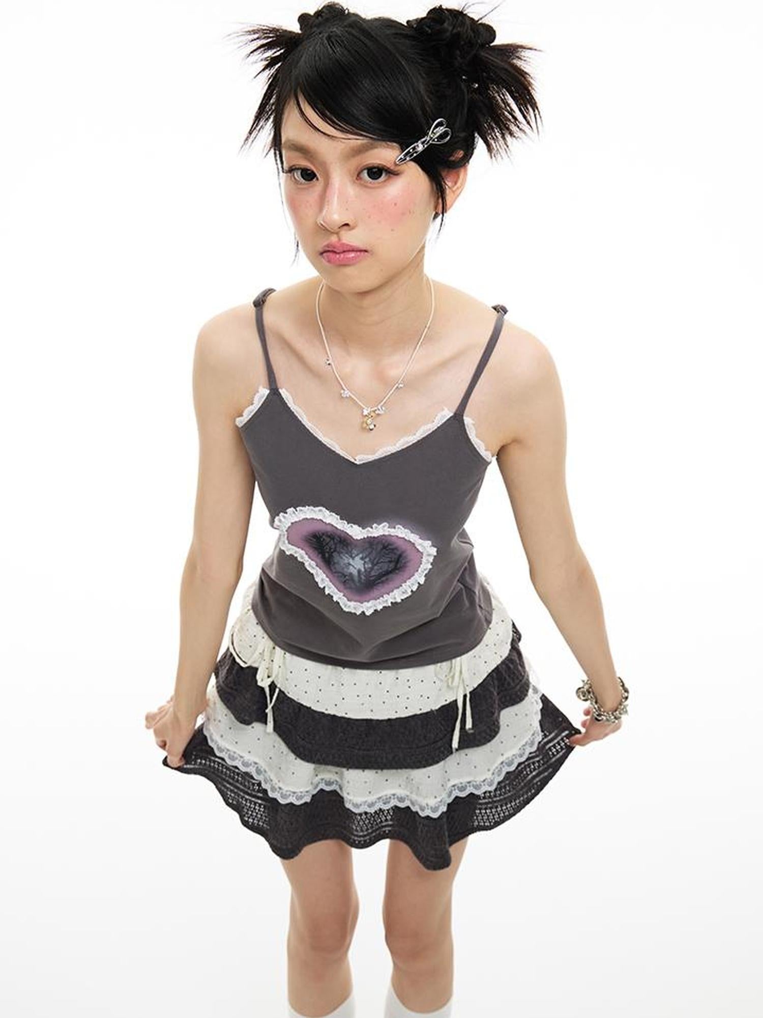 MOMSYCAN FOX LINE Polka Dot A Line Skirt With Elastic Waist Built In Shorts