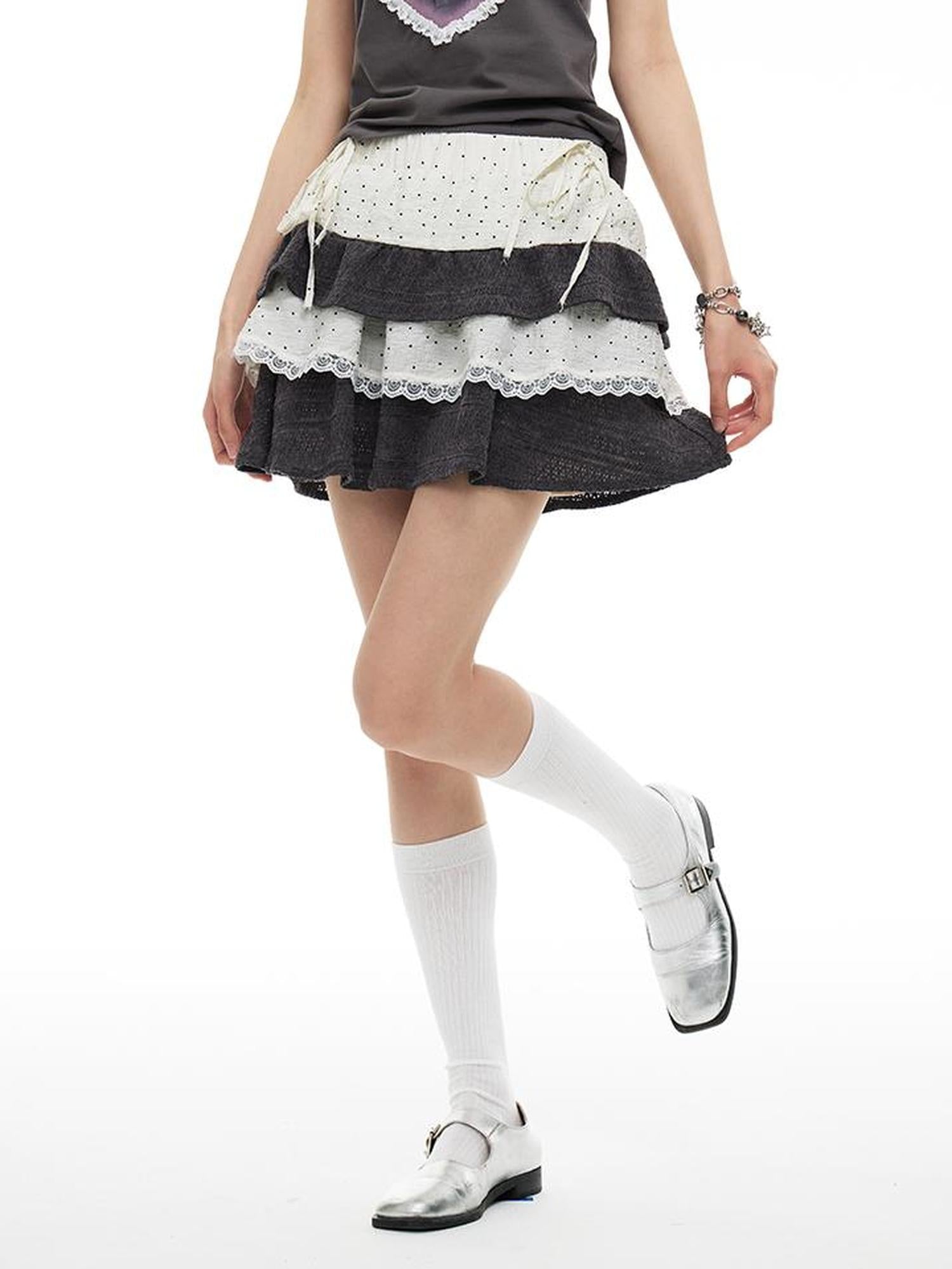 MOMSYCAN FOX LINE Polka Dot A Line Skirt With Elastic Waist Built In Shorts