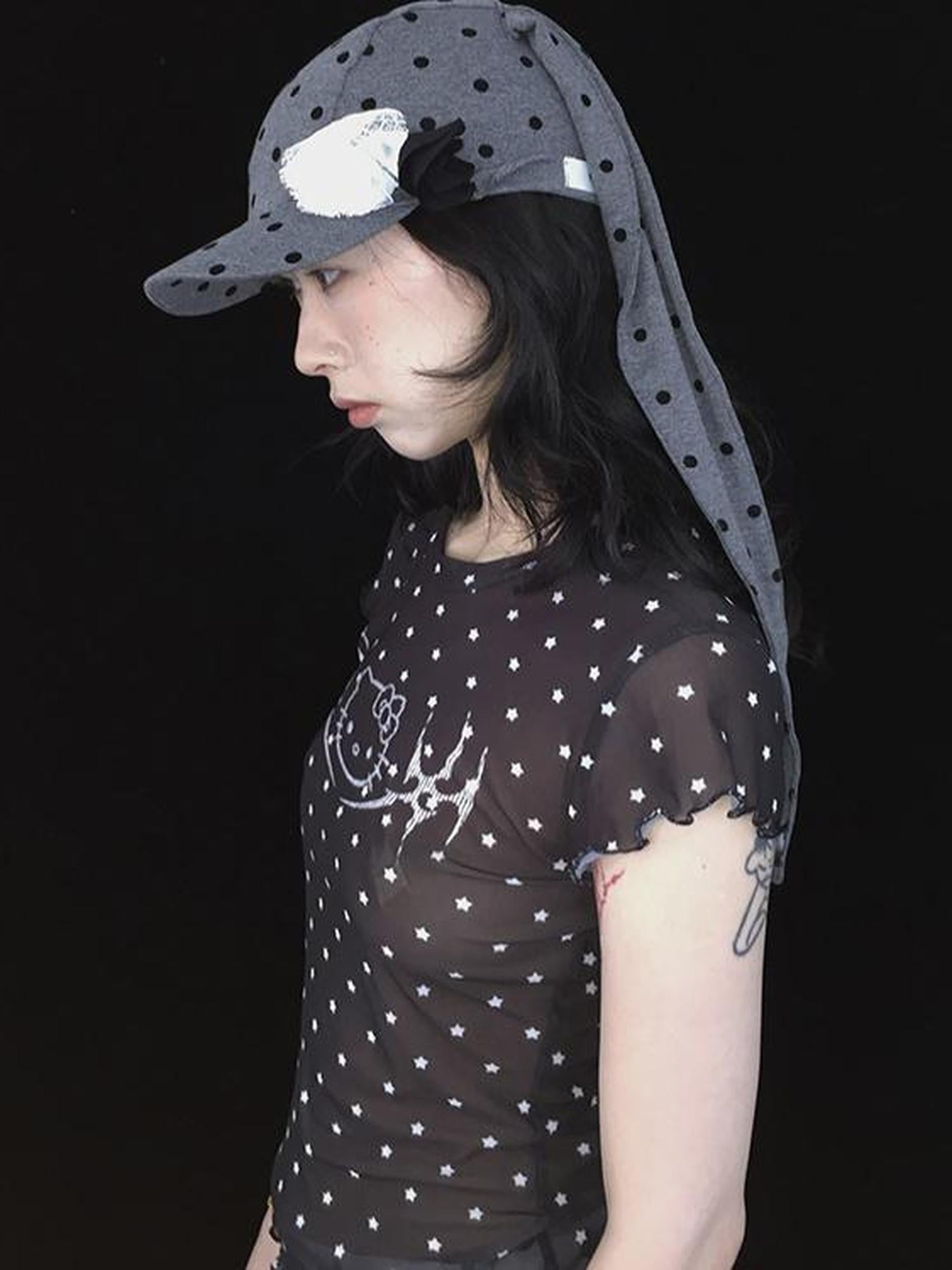 Ttsunami Polka Dot Floral Baseball Cap With Cute Ears Hat