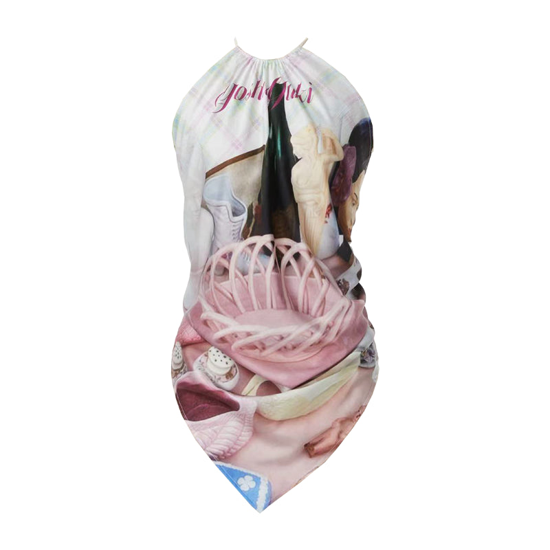 YOSHUYUKI Printed Scarf Halter Neck Slip Top