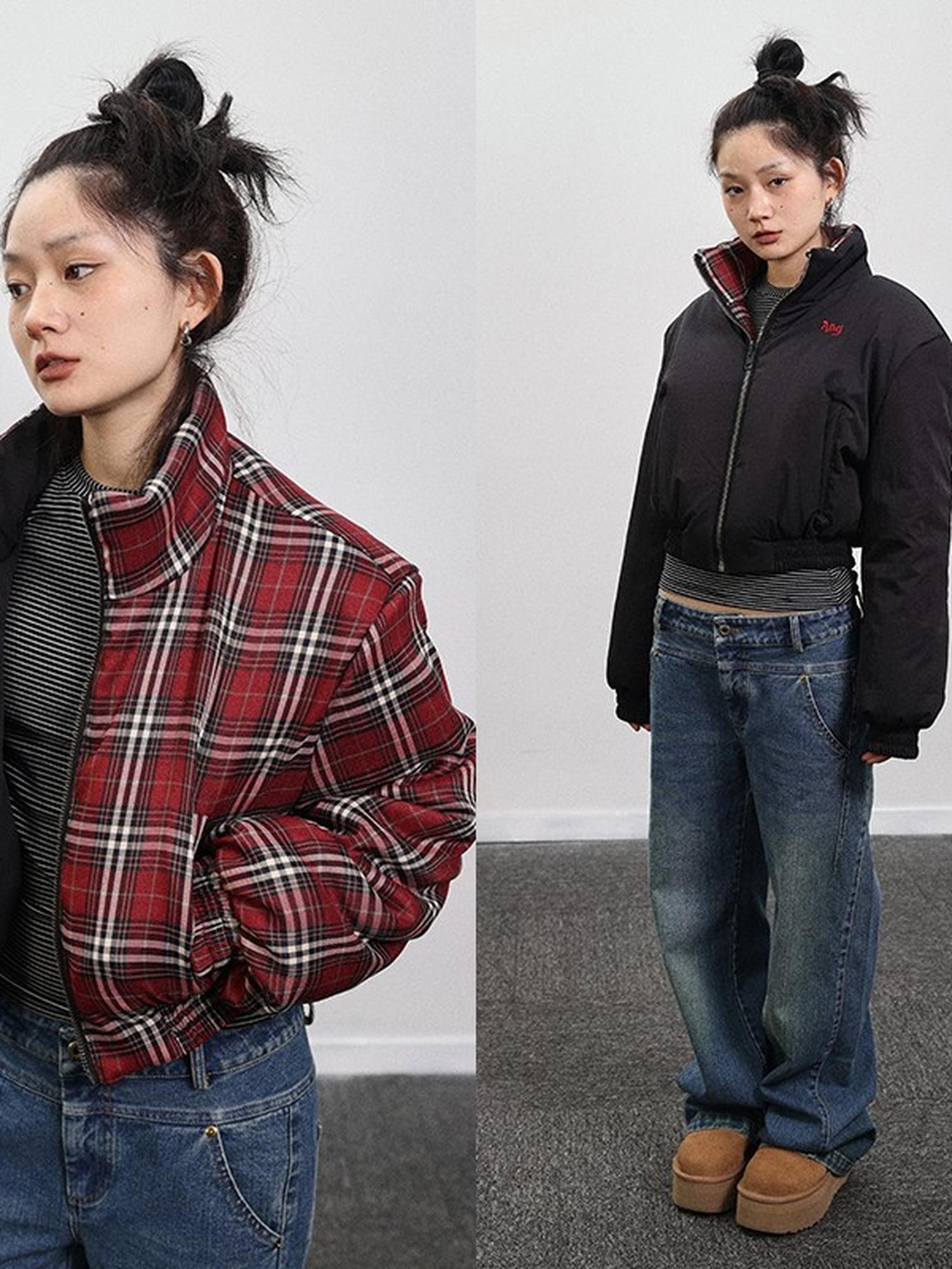 Achihara Double Face Plaid Quilted Jacket
