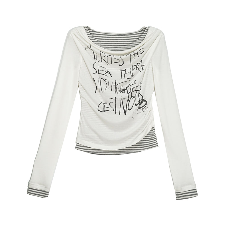 Update Cest Nous Graffiti Poetry Layered Collar Striped Knit Top